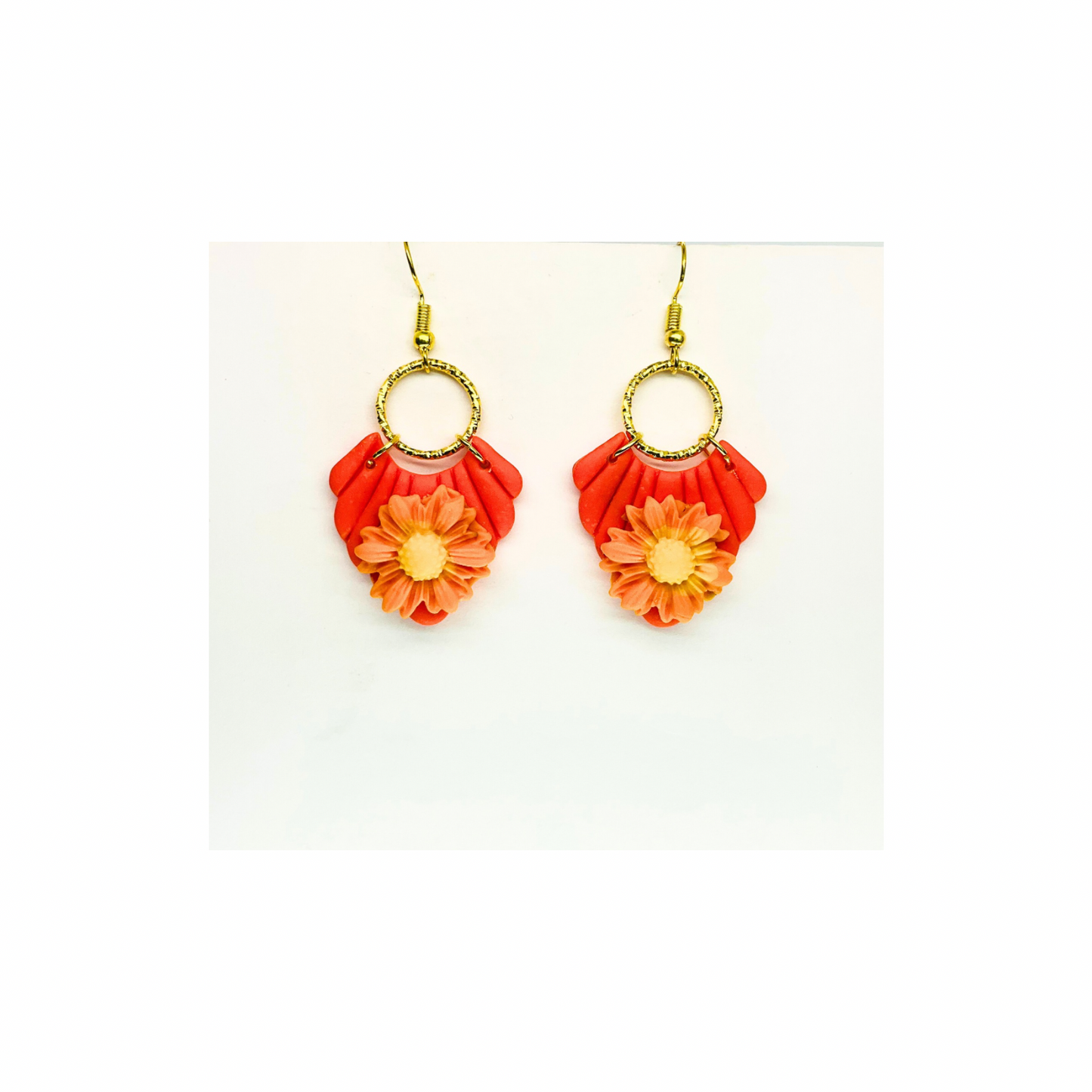 Fall Collection Orange Dangle with Flower Earring - Elegant Orange Floral Design for Subtle Yet Striking Accessories