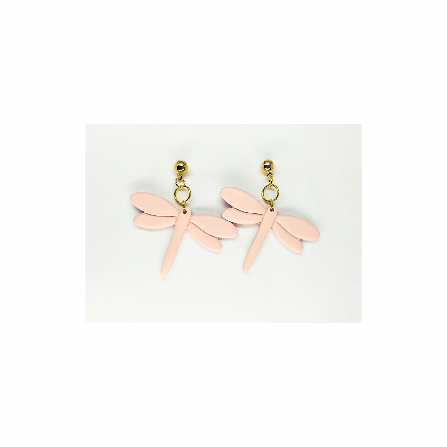 Pink Dragonfly Dangle with Gold Ball Stud Earrings-Crafting By BB