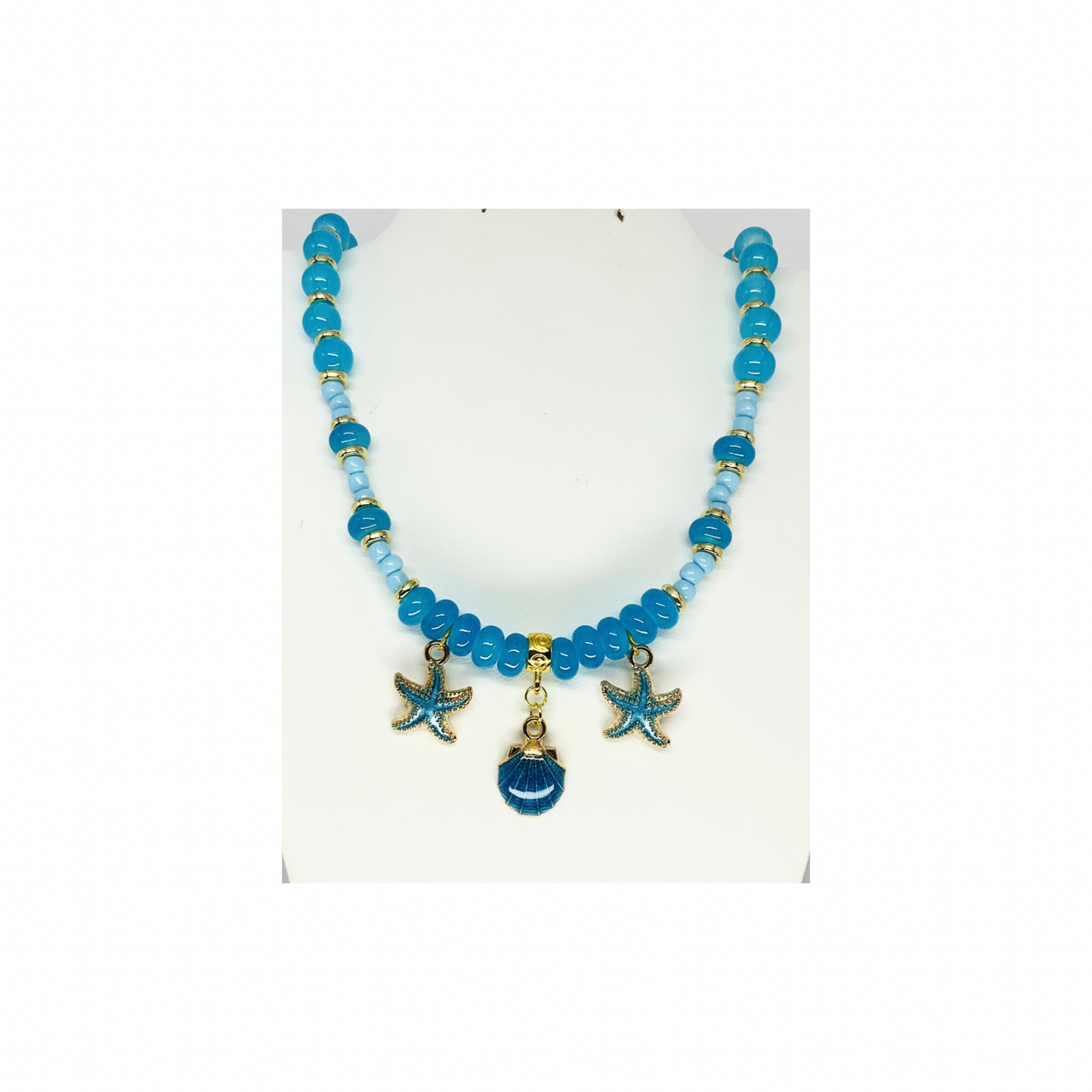 Blue Beaded 17-inch Necklace with Beach Charms-Crafting By BB