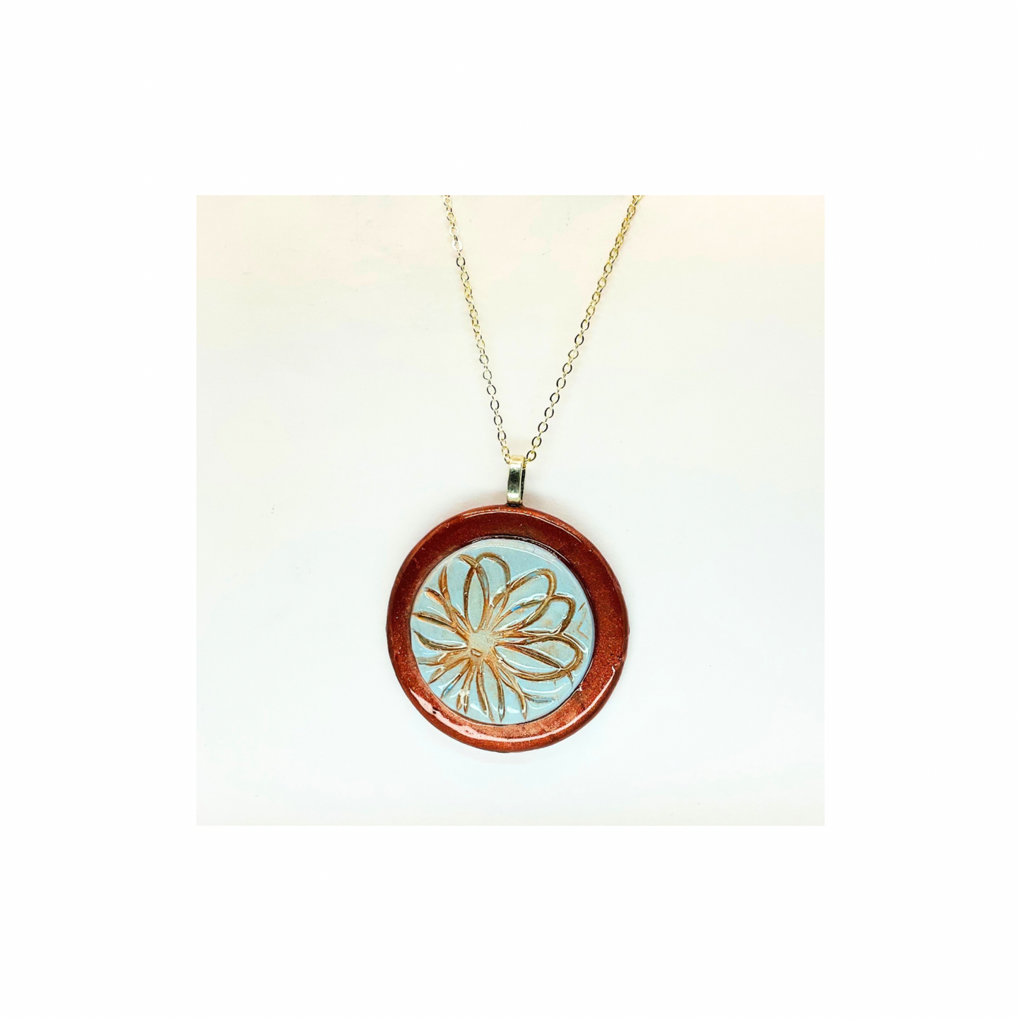 Lotus Flower Bronze and Blue Layered Necklace | 18-inch | Crafting By BB