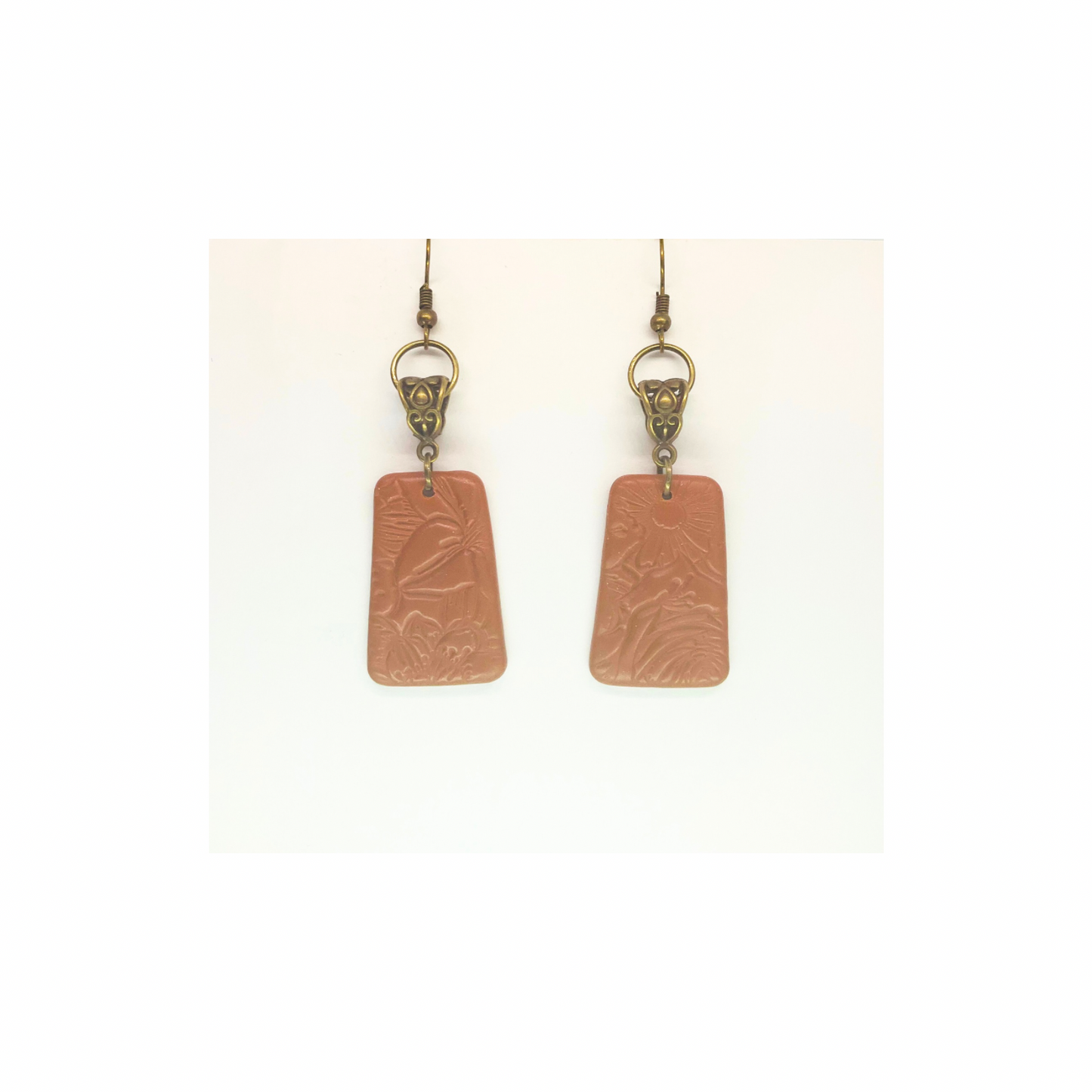 Leather Bronze Imprinted Dangle Earrings - Simple Design with Unique Imprint Pattern