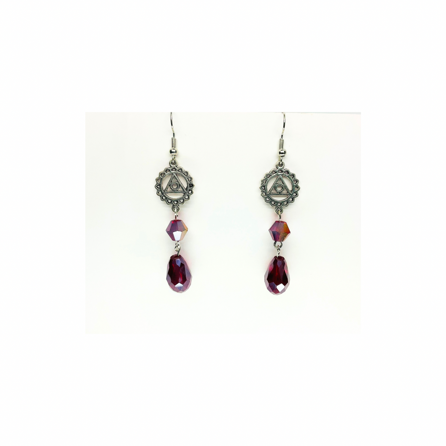 Crystal Chandelier Collection Purple Teardrop Dangle Earrings for Female with Triangle Design and Sparkling Crystals