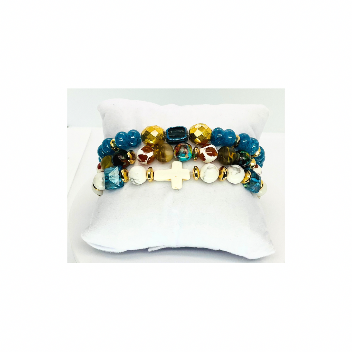 Cerulean Blue Stacked Stretch Bracelets Set of Three Vibrant Eye-catching Color for Casual Wear and Layering Perfect Gift