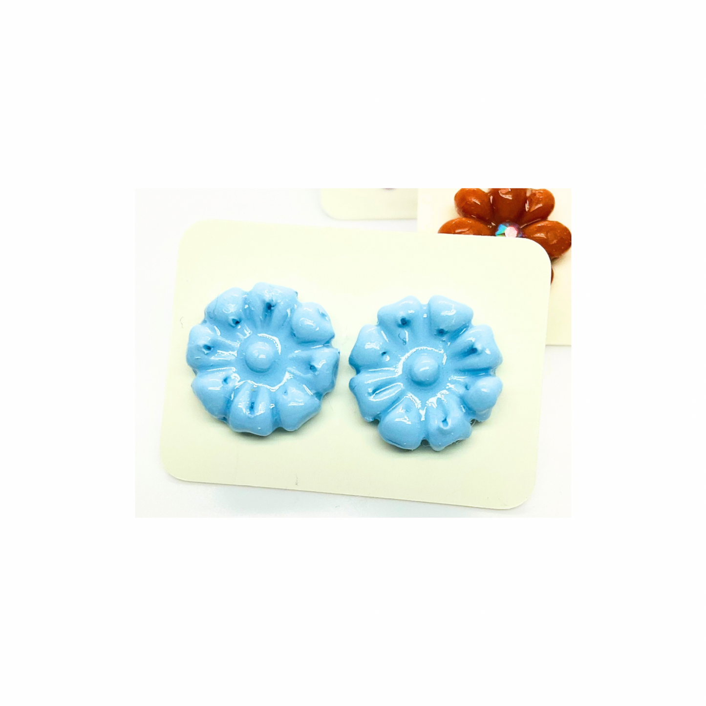 Flower Stud Earrings in Purple, Blue and Brown