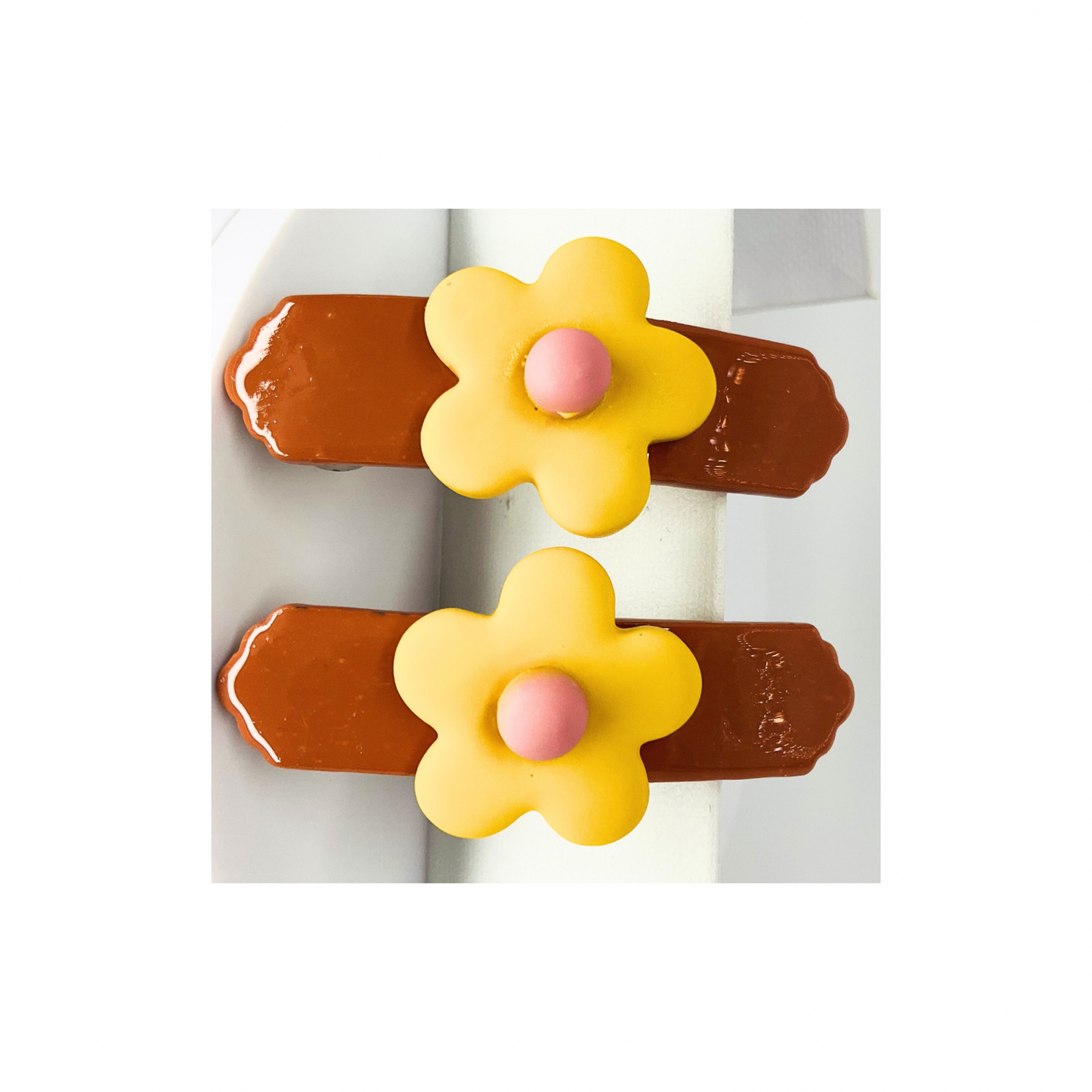 Bronze with Yellow Flower 2-Inch Barrette-Crafting By BB