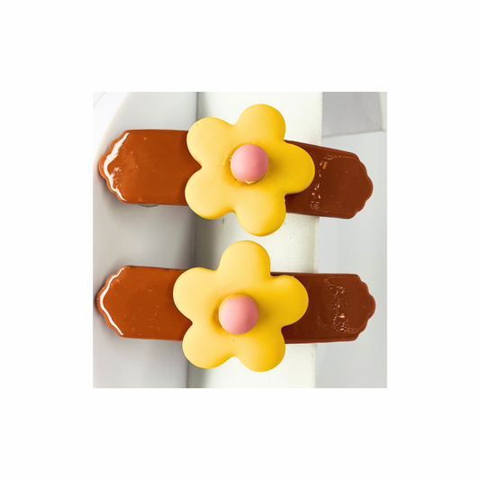Bronze with Yellow Flower 2-Inch Barrette-Crafting By BB