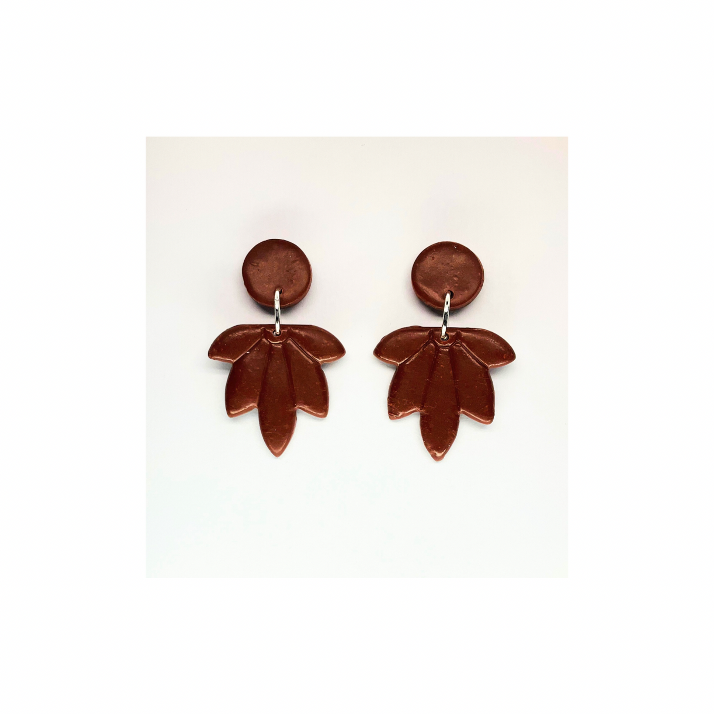 Fall Collection Brown Five Point Leaf Button Stud Dangle Earrings Unique Nature Inspired Jewelry for Women
