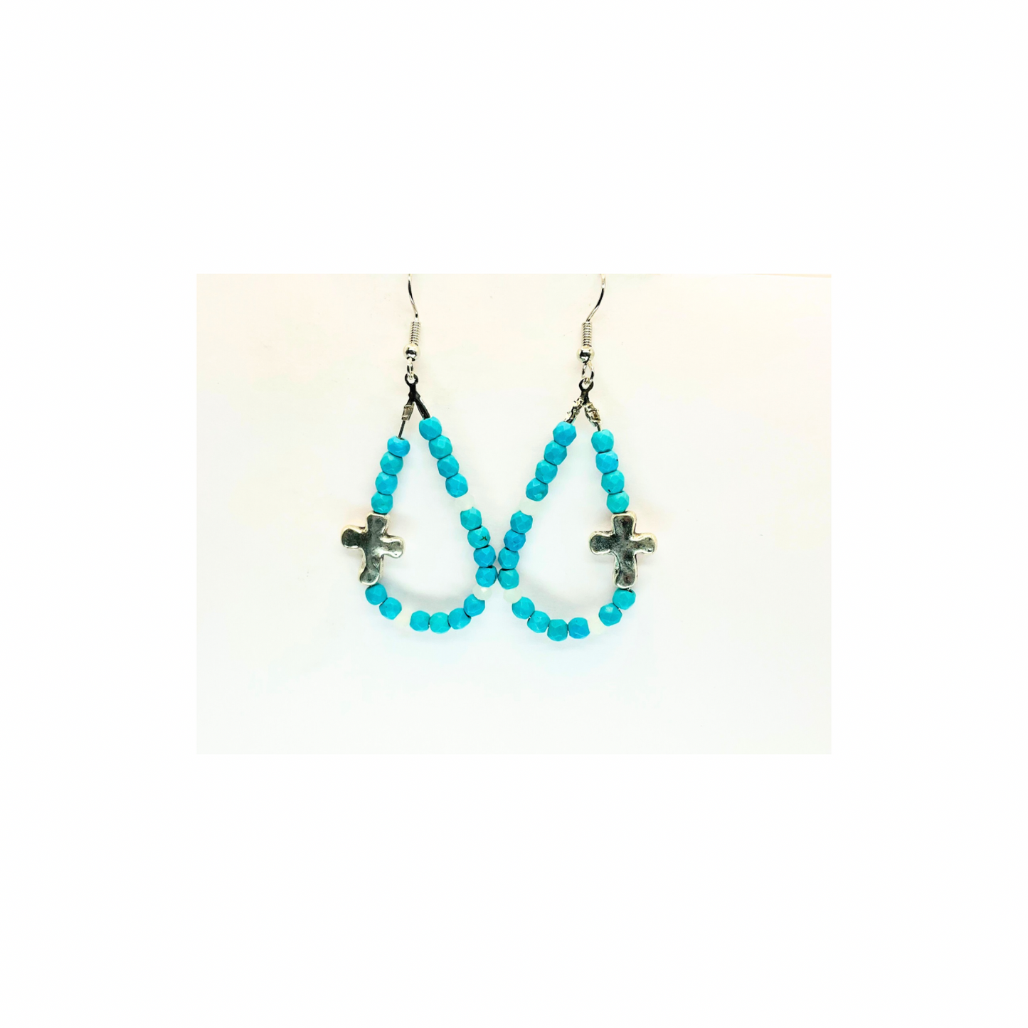 Turquoise Teardrop Dangle Earring with Silver Cross