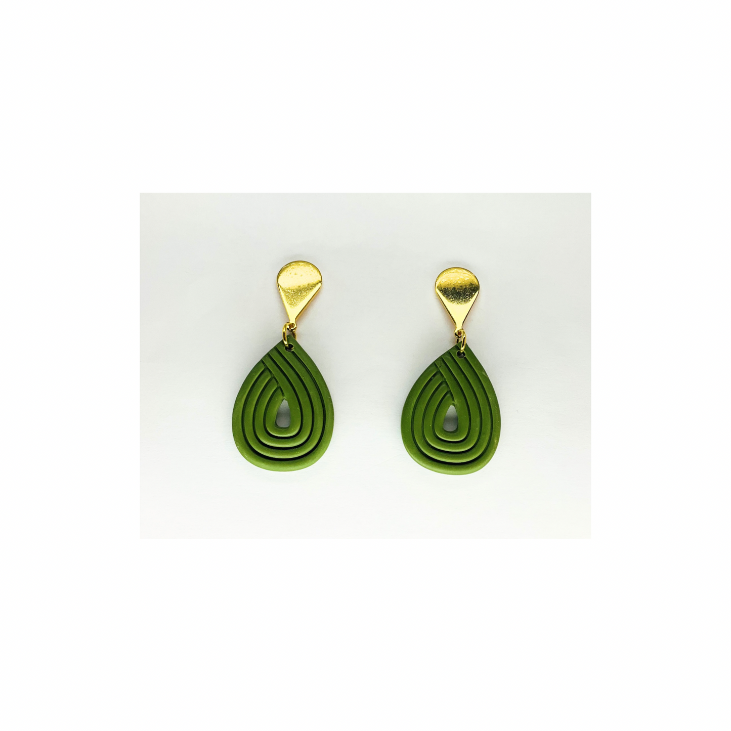 Olive Green Teardrop Dangle with Gold Teardrop Stud Earrings-Crafting By BB