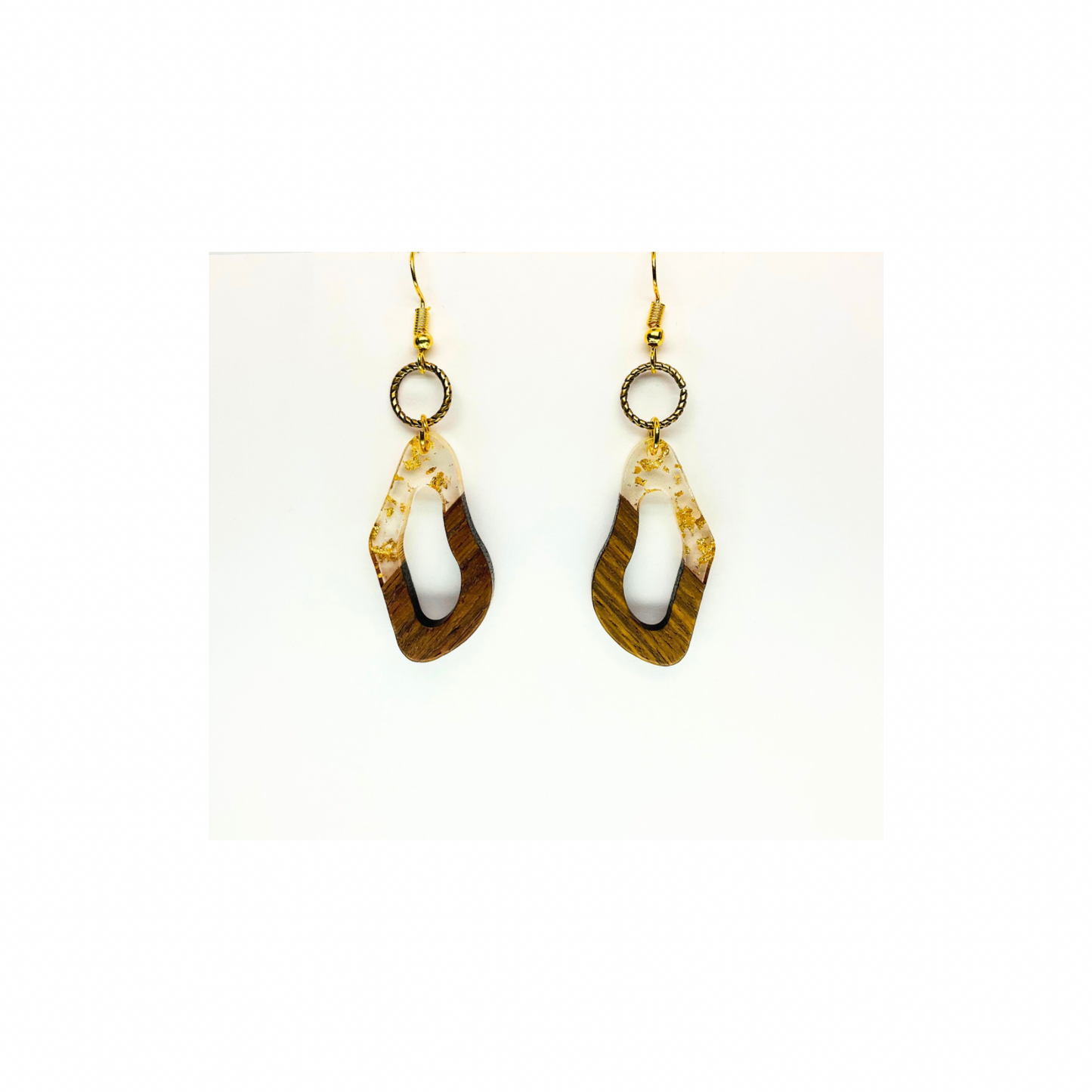 Boho Wood Collection Geometric Dangle Earrings for Female - Wooden Design with Gold Accents