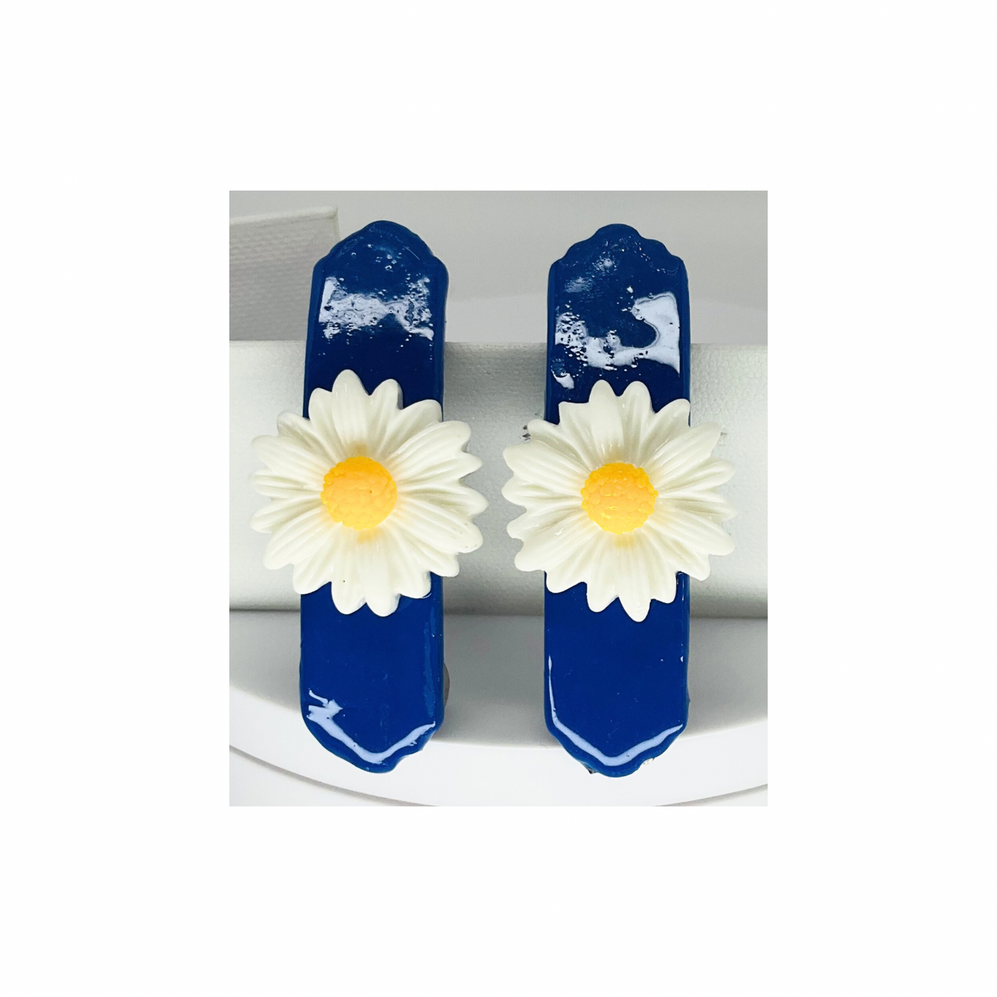 Blue with White Daisy 2-Inch Hair Barrette-Crafting By BB
