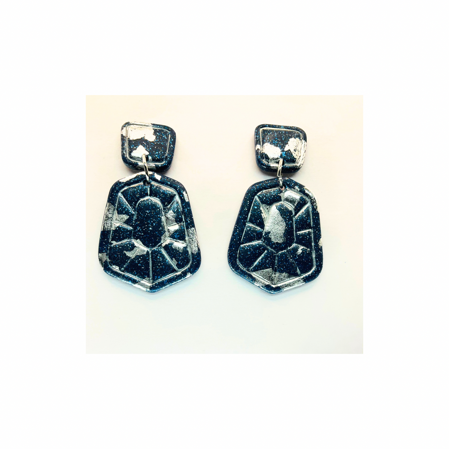 Navy and Silver Sparkle Dangle with Square Stud Earrings-Crafting By BB