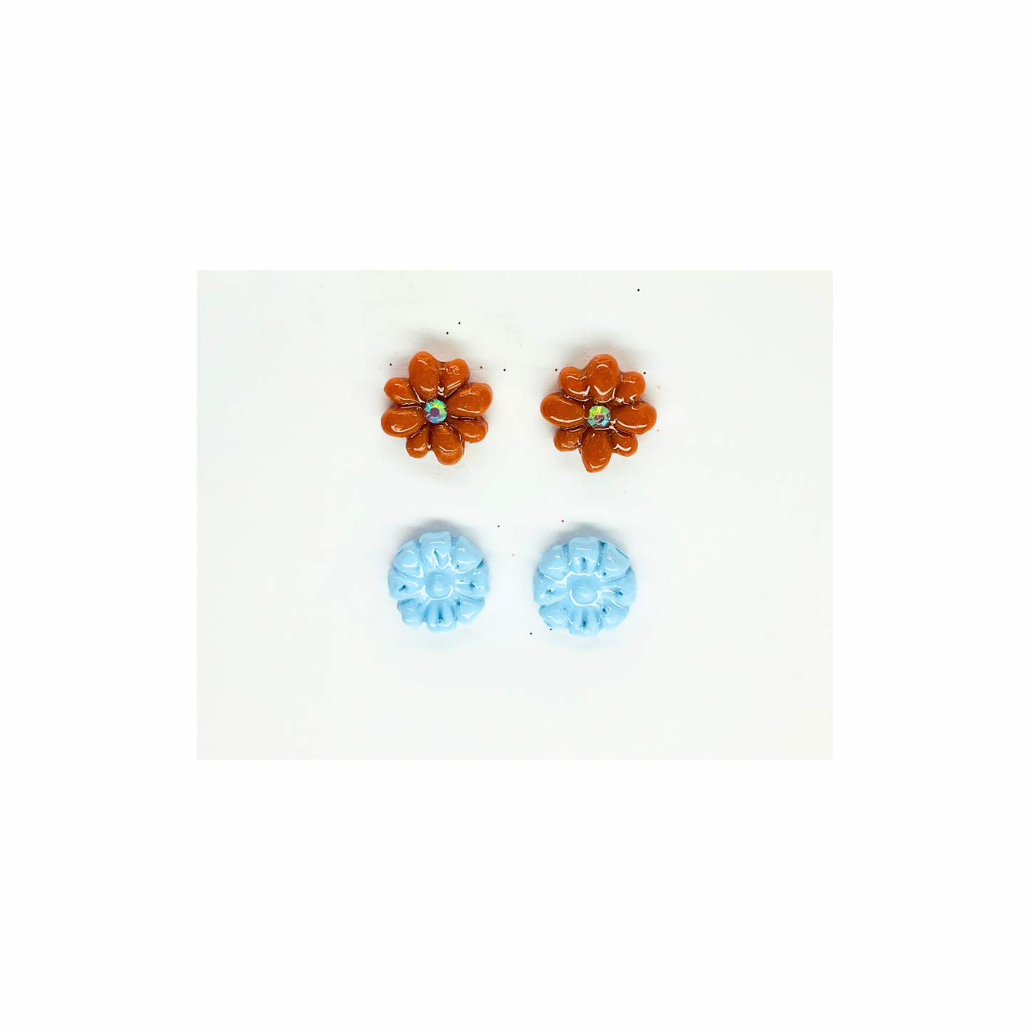 Blue and Brown Flower Stud Earrings-Crafting By BB