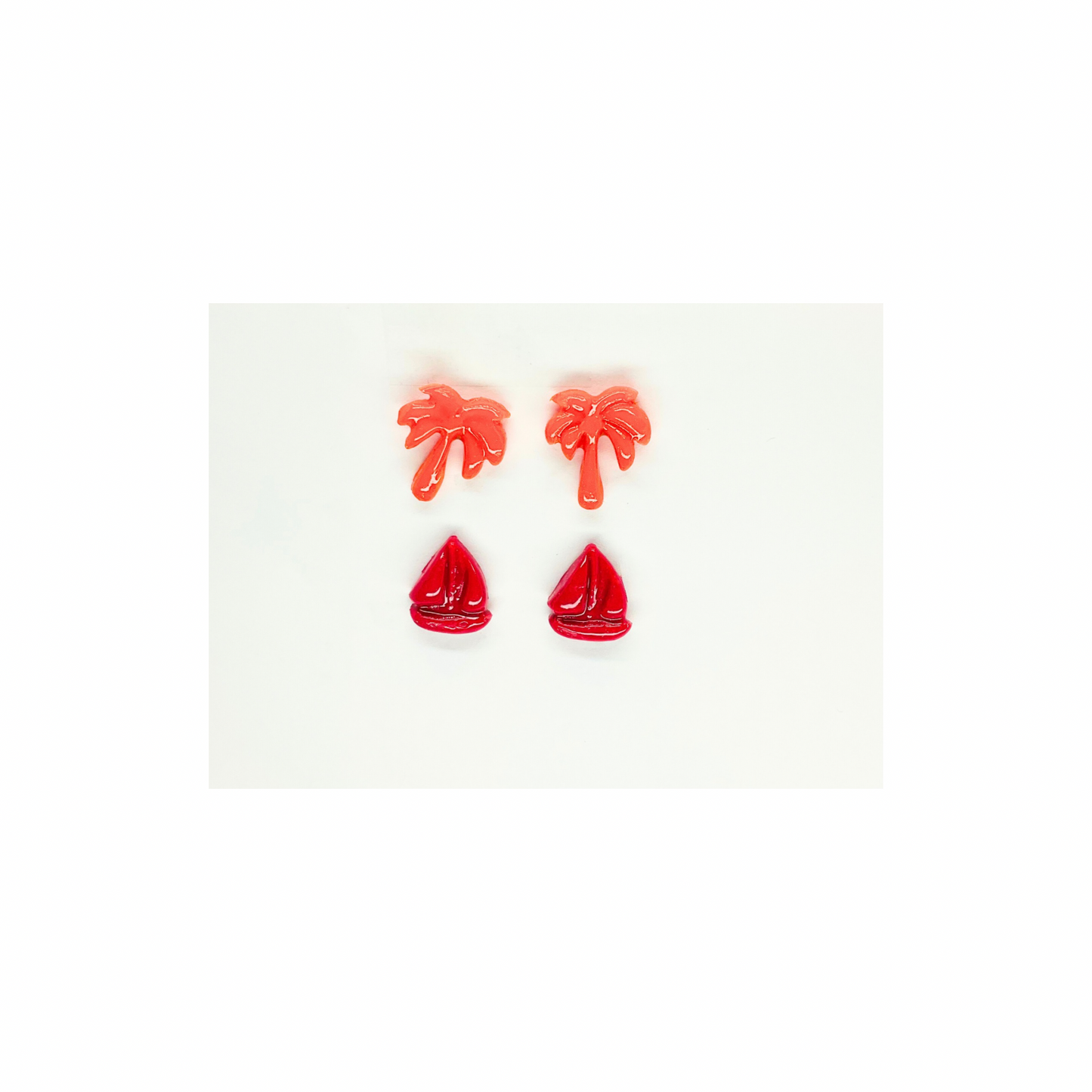 Red Sailboat and Orange Palm Tree Stud Earrings-Crafting By BB