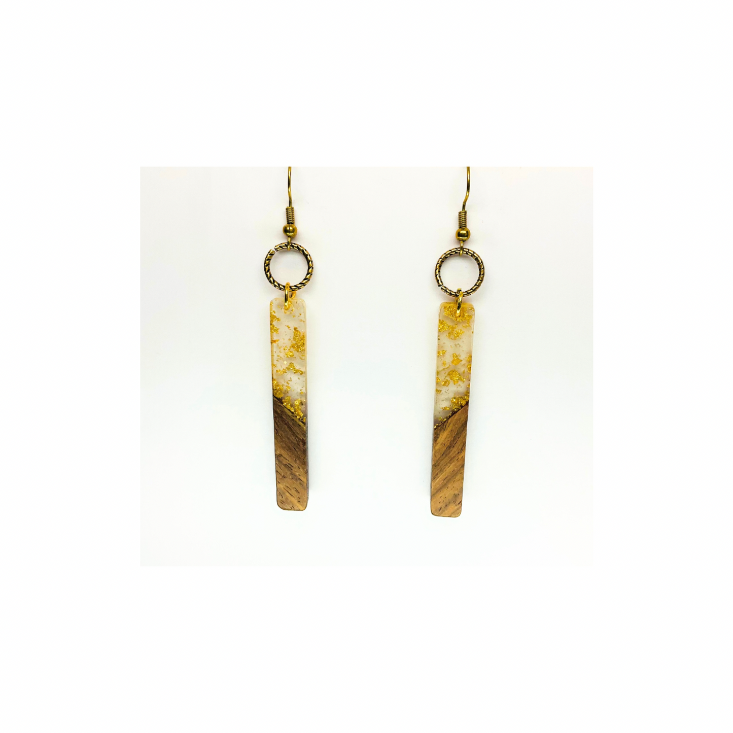Boho Wood Collection Long Dangle Earring with Gold Accents and Wooden Design Elements