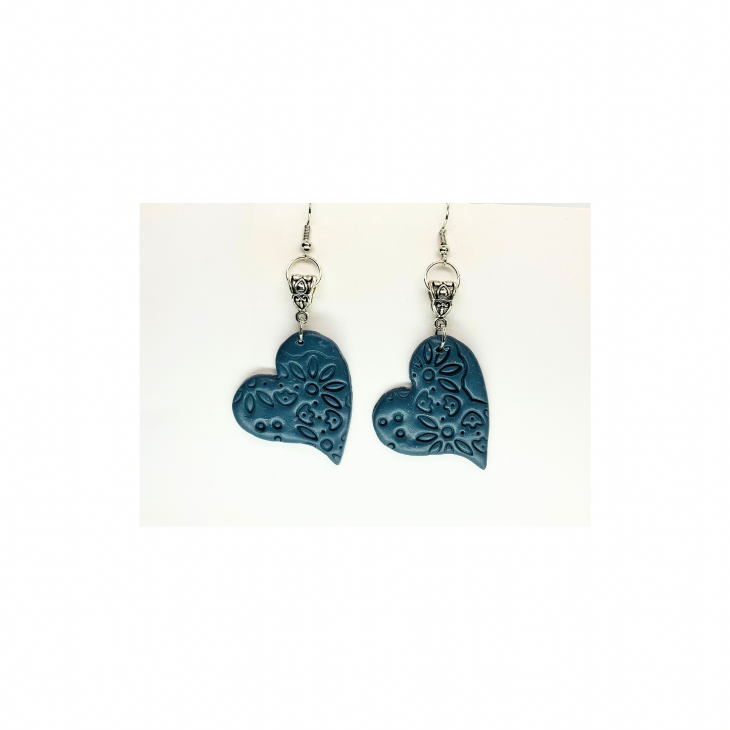 Denim Blue Heart with Silver Dangle Earrings for Female Fashion Accessories Elegant Simple Design Versatile Appea