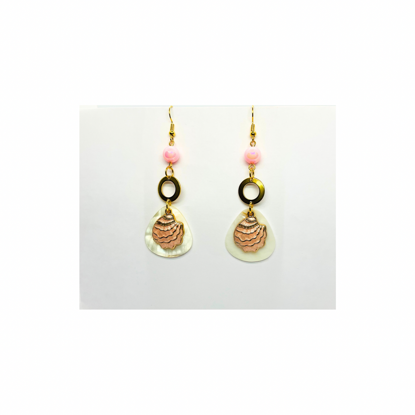 Pink Shell Collection Pink Shell with Bead Dangle Earrings for Female Fashion Accessories