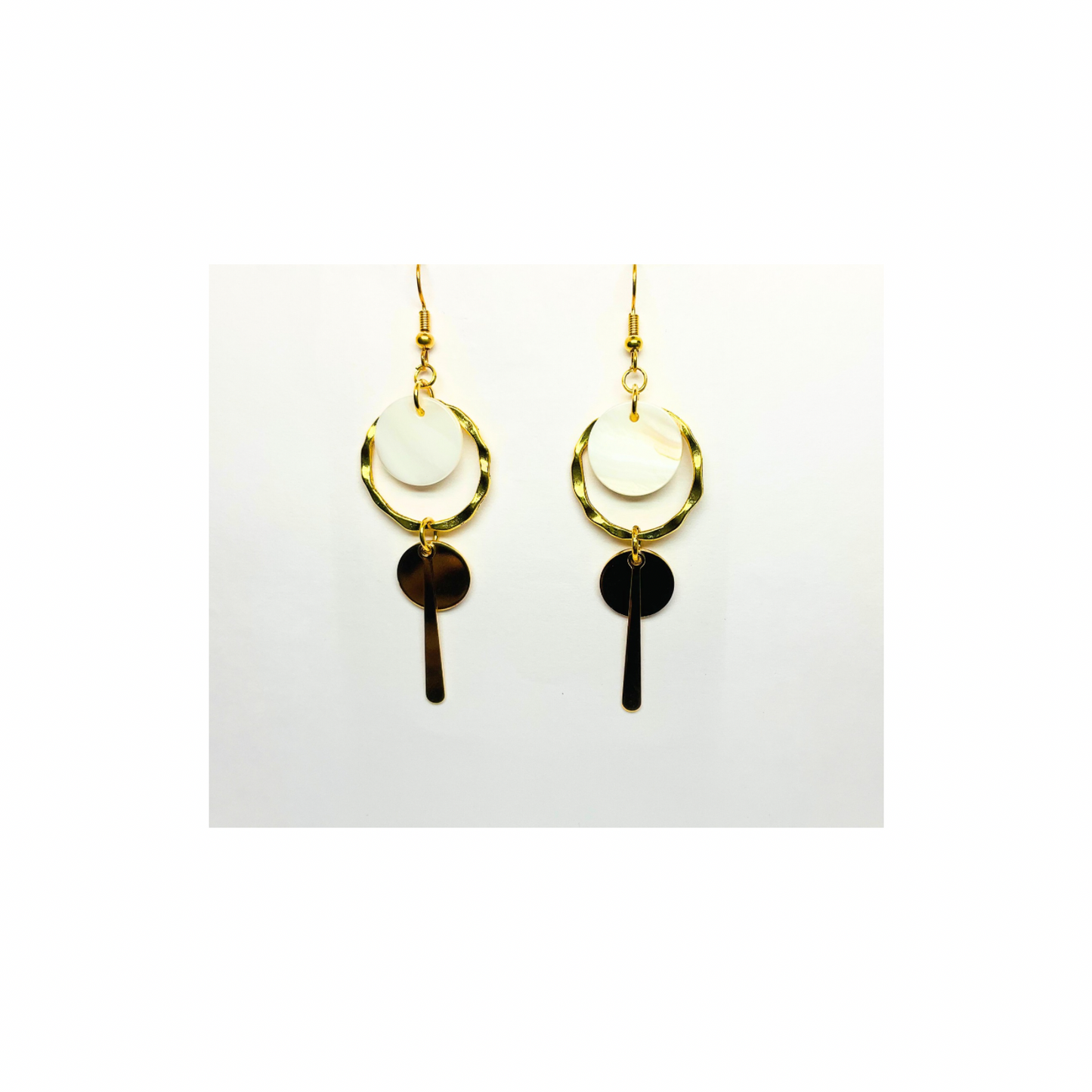 Spot Cream and Gold Collection Dangle Earrings - Elegant Minimalist Design for Women's Versatile Appeal