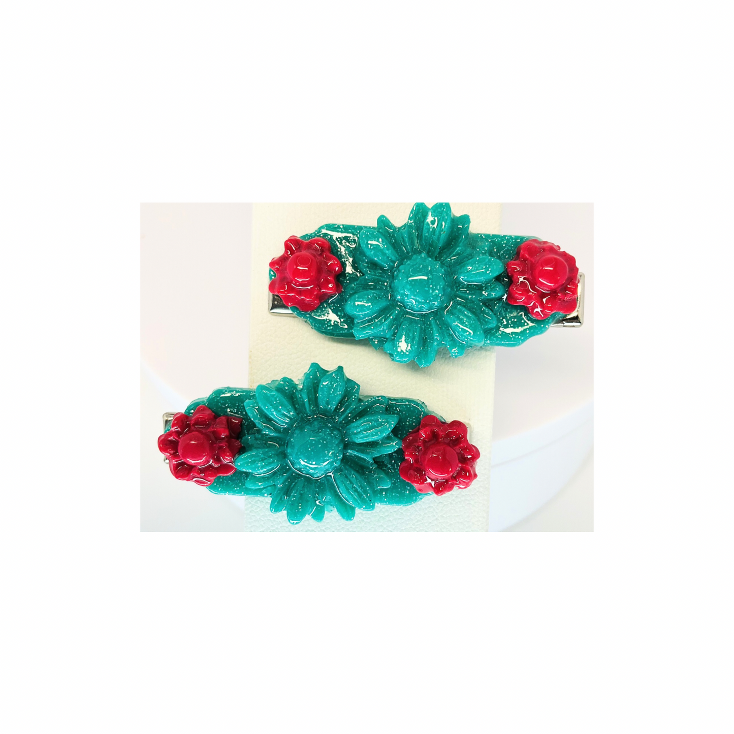 Green and Hot Pink Flower 1.5 Inch Hair Clip-Crafting By BB