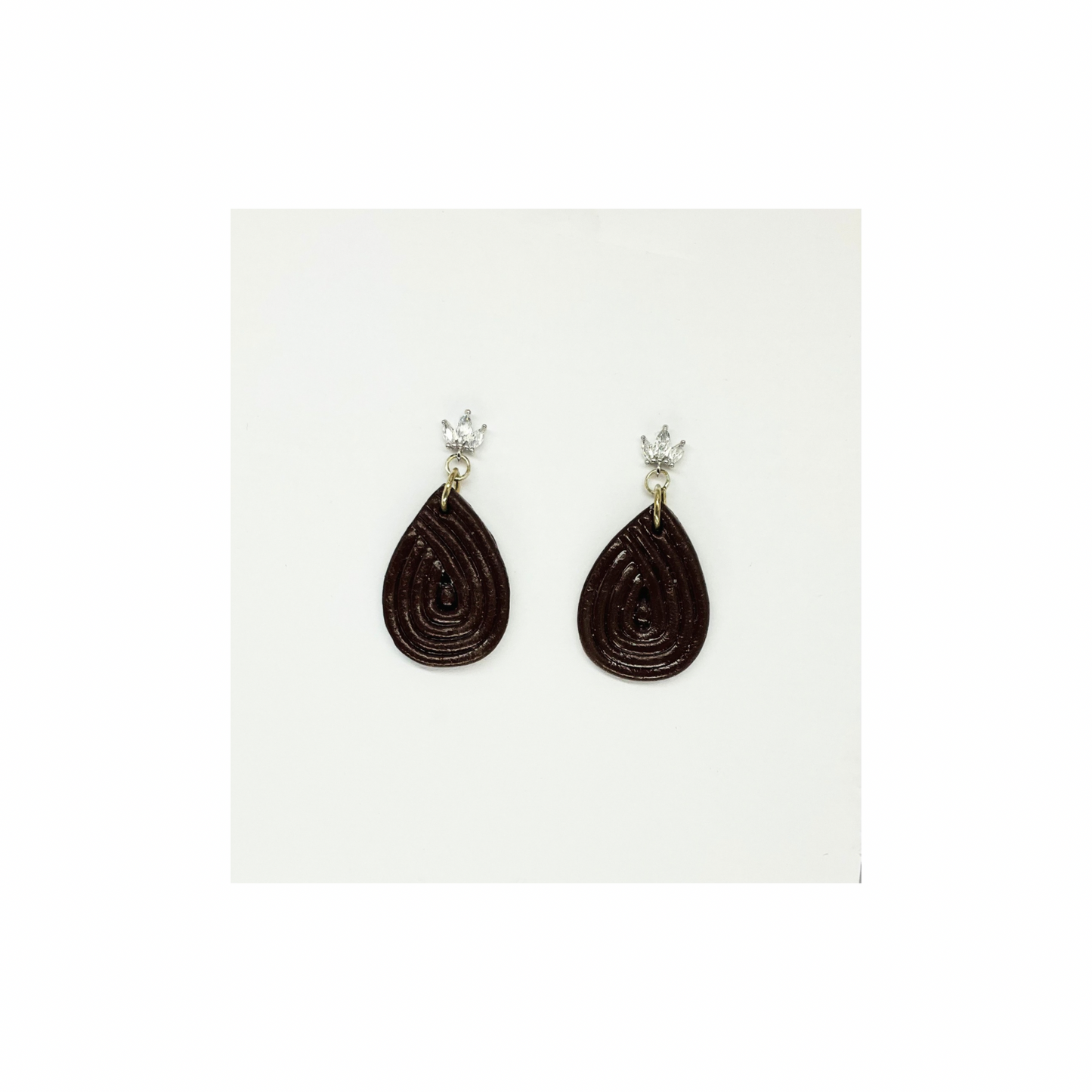 Dark Brown Teardrop Dangle with Rhinestone Stud Earring | Crafting By BB