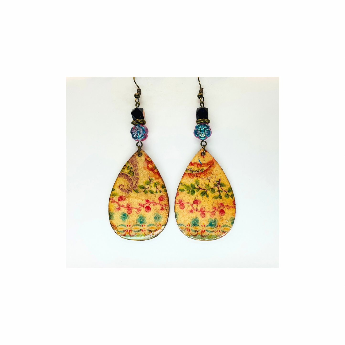 Bohemian Style Wood Dangle with Bead Earring