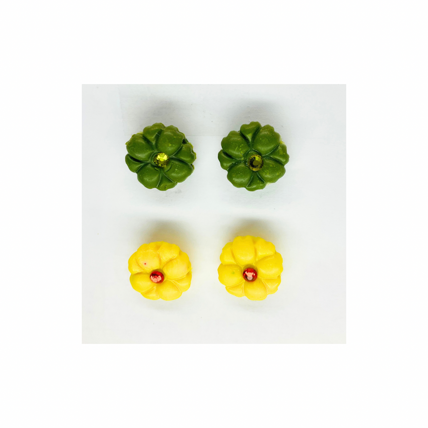 Green and Yellow Flower Stud Earrings-Crafting By BB