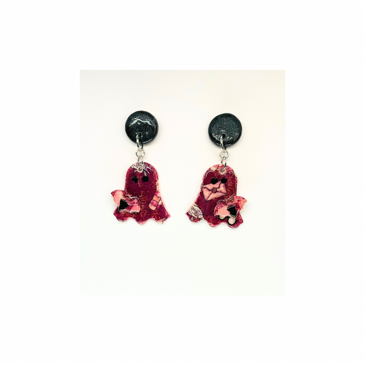Wizard Collection Ghost Dangle with Bat Stud Earrings for Female - Pink Design with Bat
