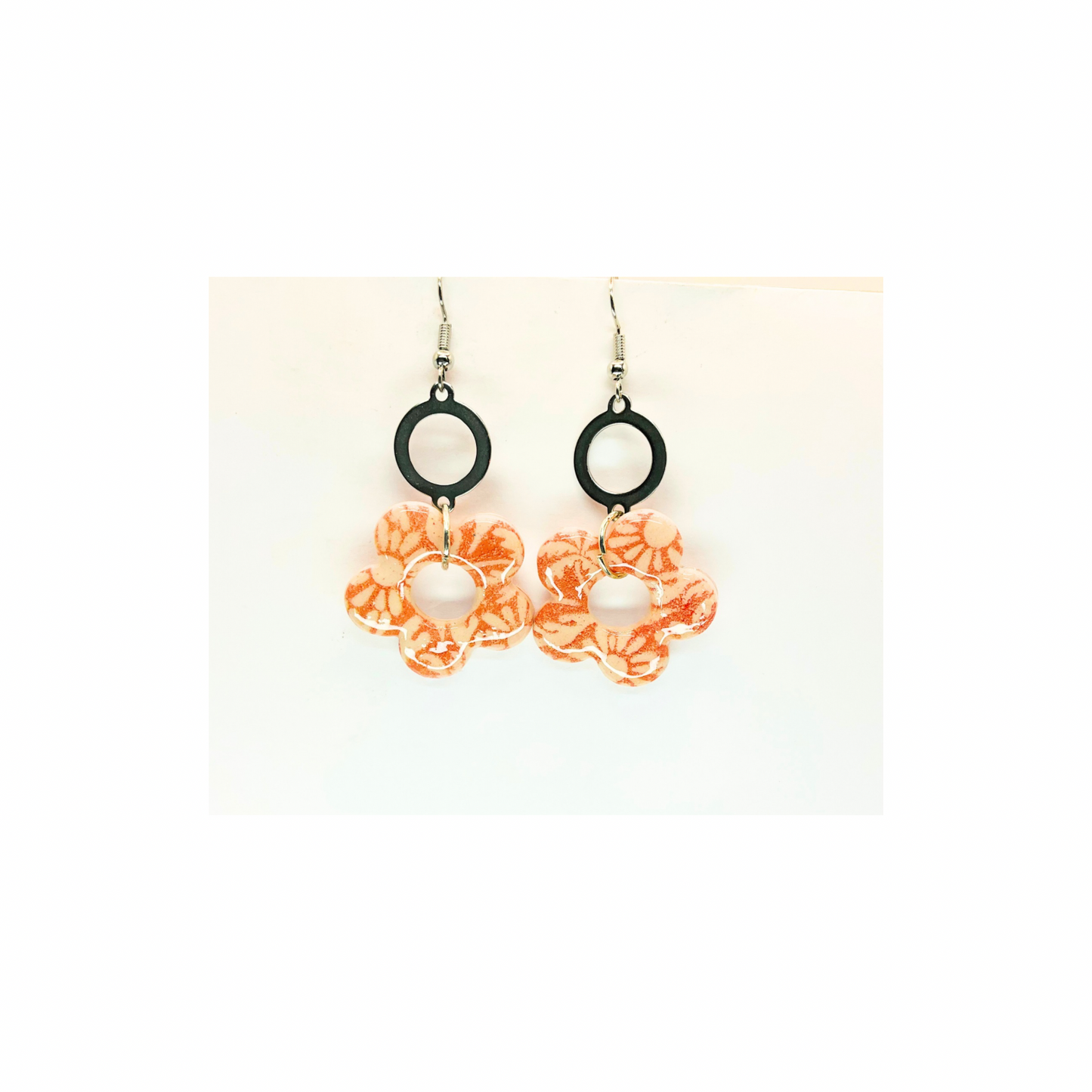 Beach Bloom Collection Salmon Flower with Silver Dangle Earrings