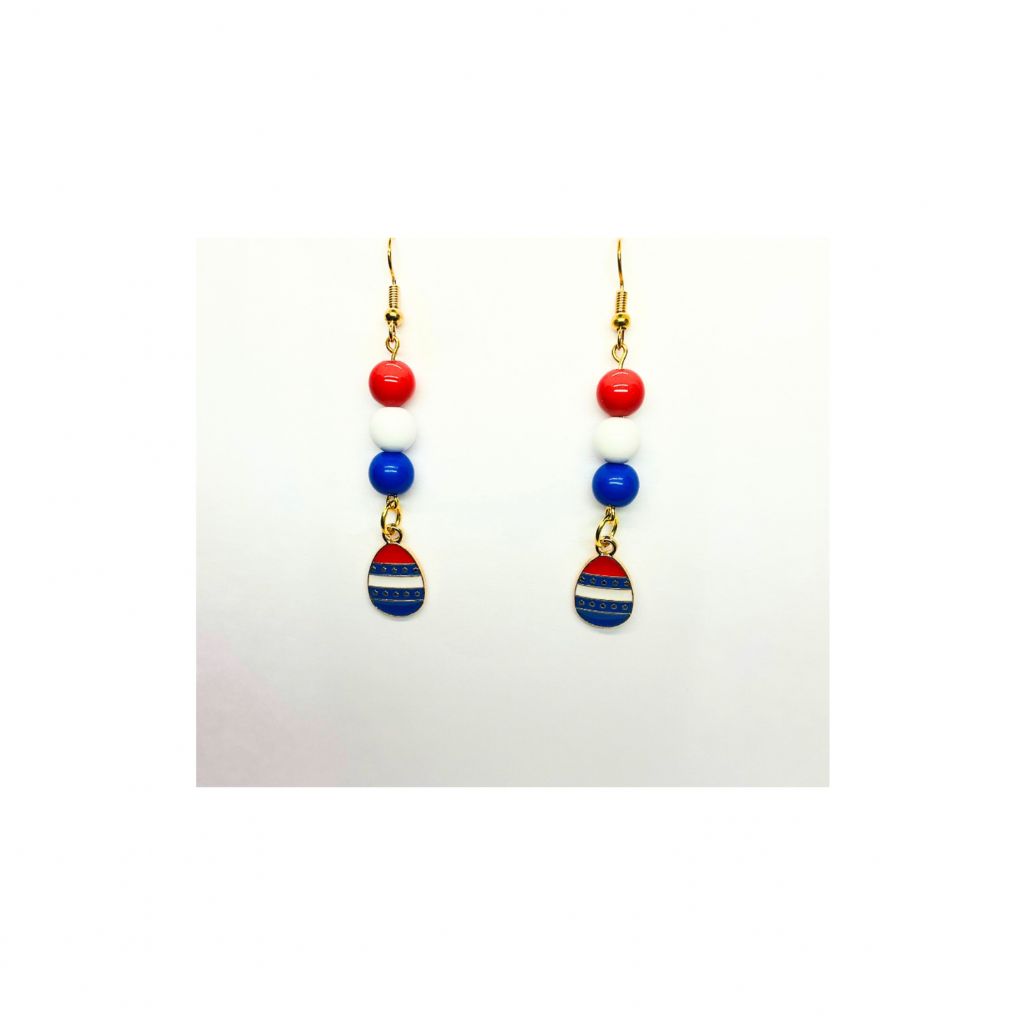 Patriotic Collection Red White Blue Beads with Charm Dangle Earrings for Female Patriotic Accessories