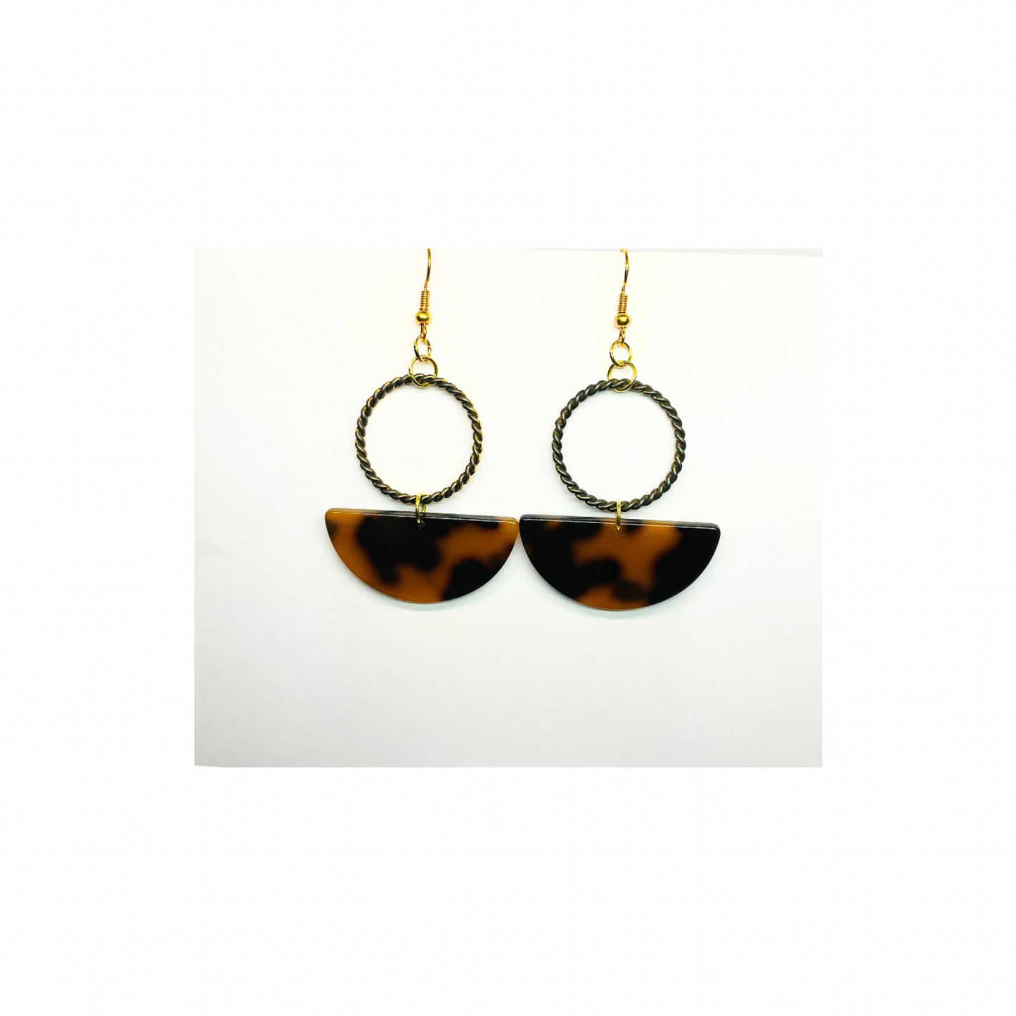 Tortoise Collection Dark Brown Half Moon Dangle Earring - Unique Modern Chic Design for Women's Fashion Jewelry