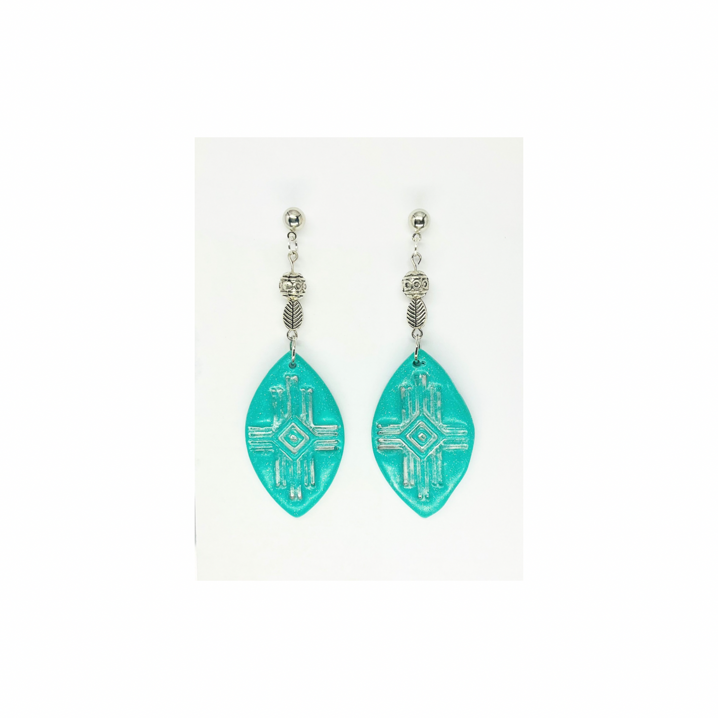 Western Style Geometric Turquoise Silver Stud Dangle Earring-Crafting By BB