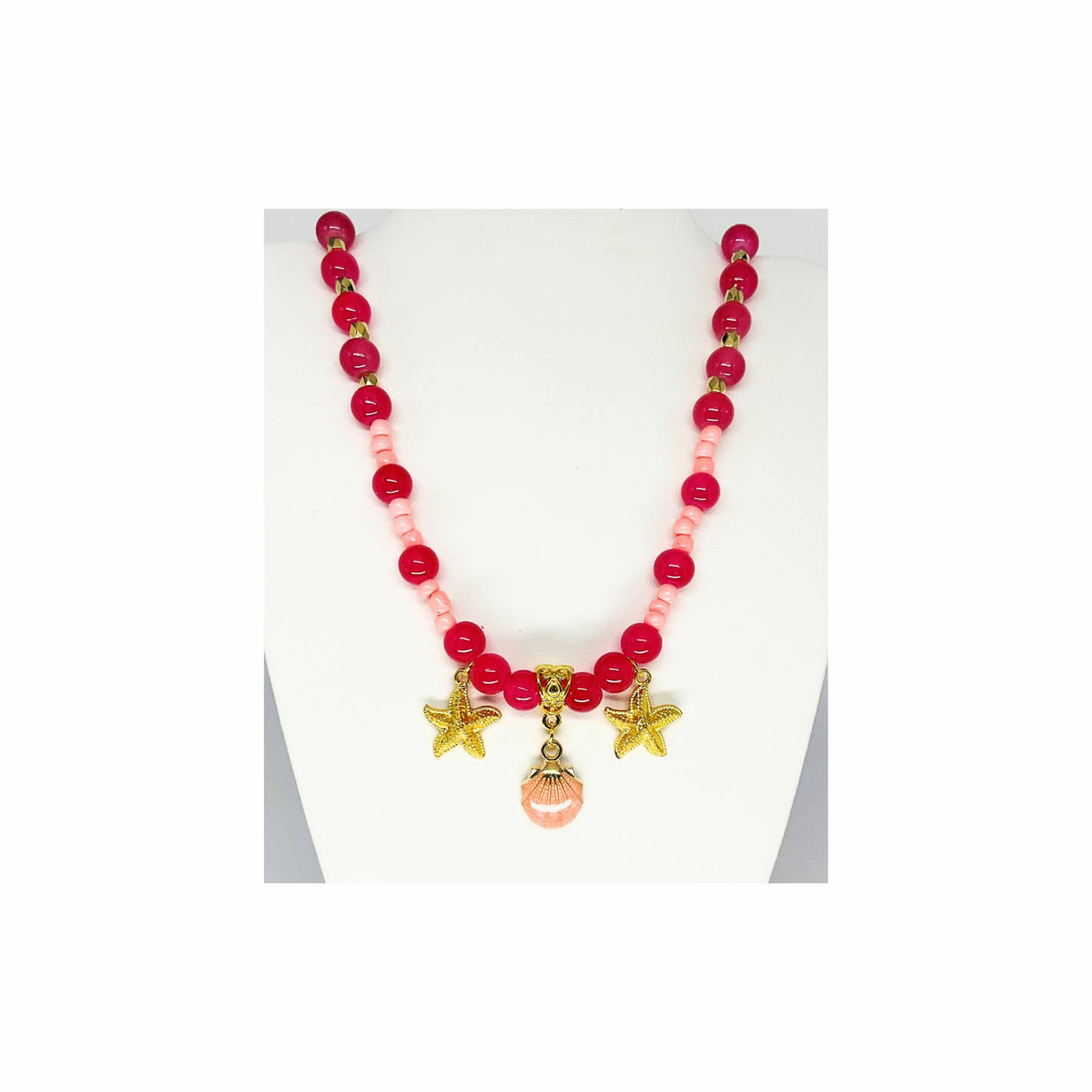 Hot Pink Beaded 17 inch Necklace with Beach Charms-Crafting By BB