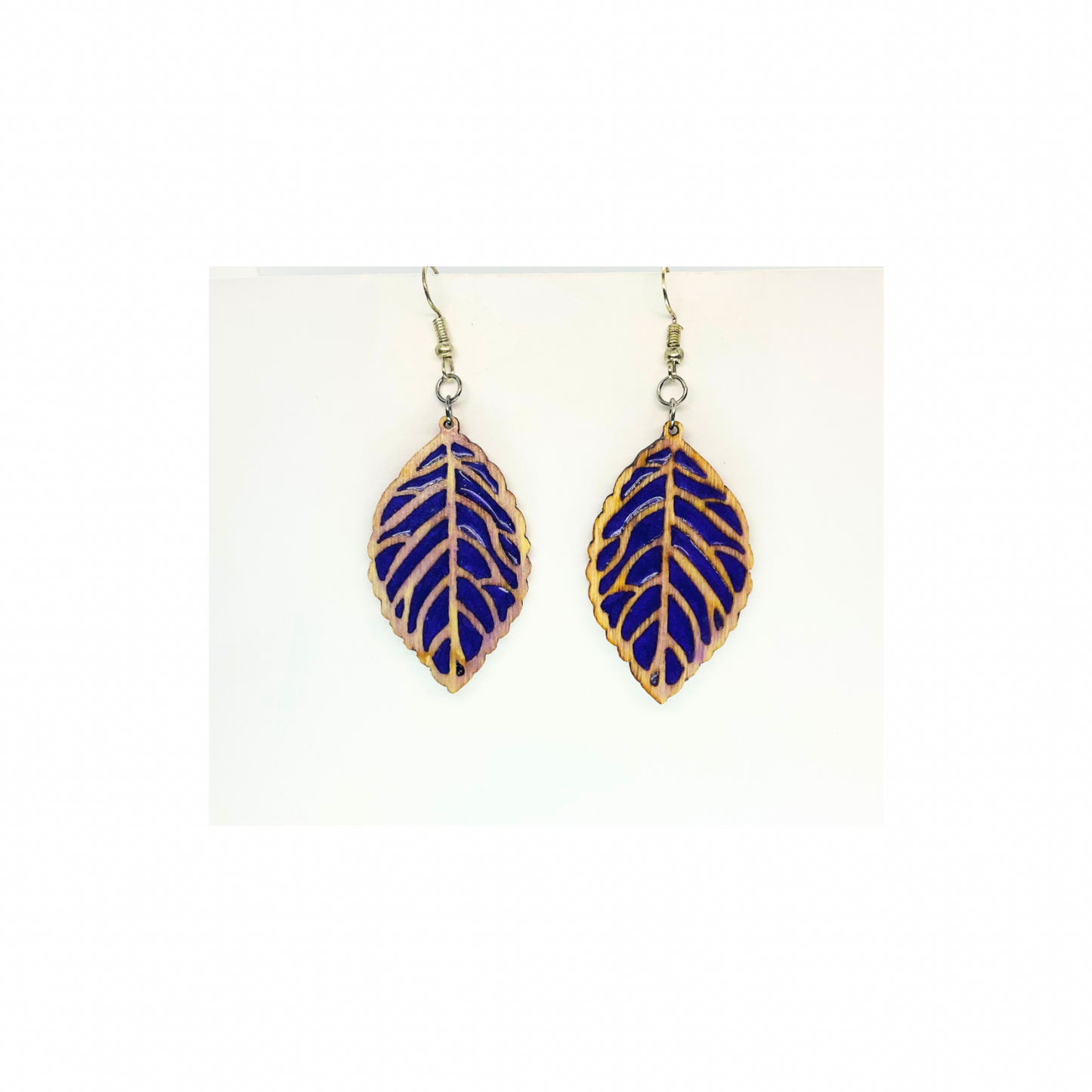 Purple Wood and Resin Drop Earrings Unique Leaf Design Versatile Stylish Accessories for Casual & Formal Events
