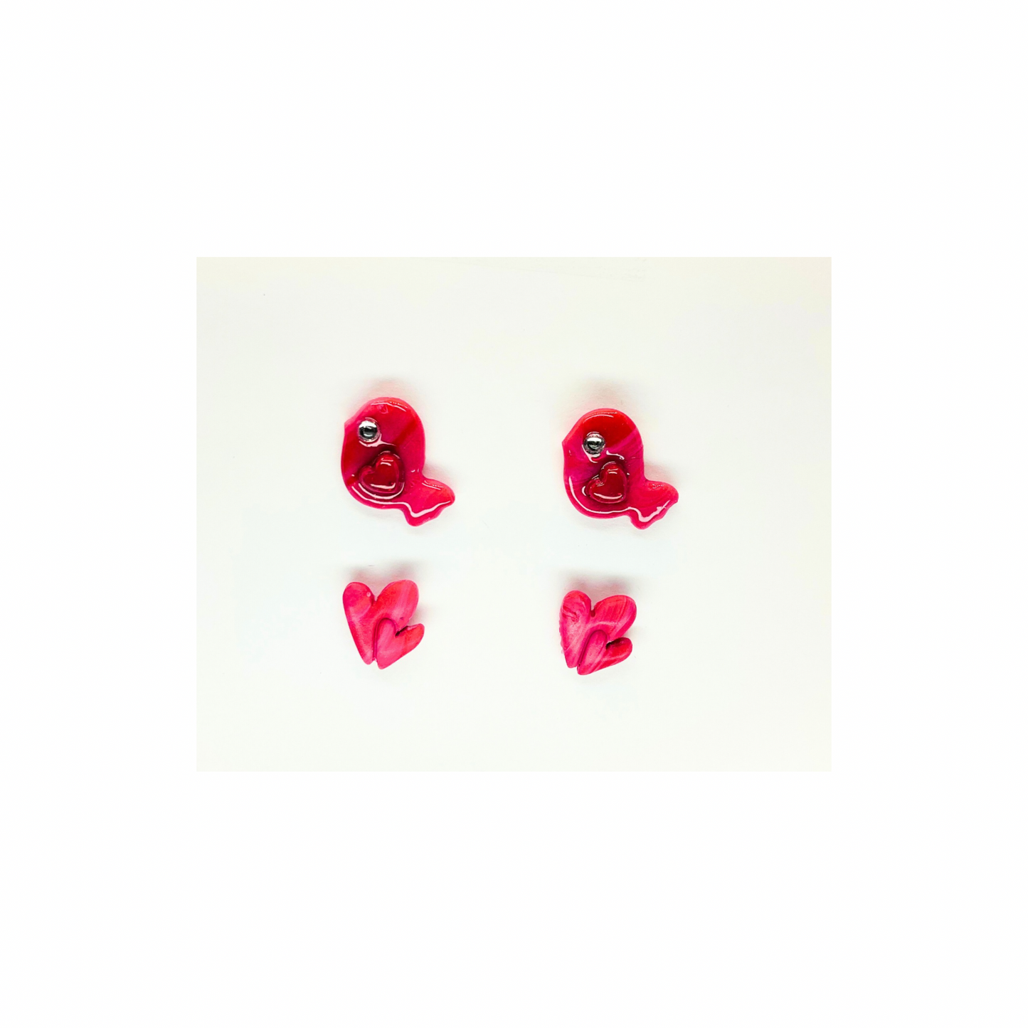 Pink Birdie and Pink Heart Stud Earrings-Crafting By BB