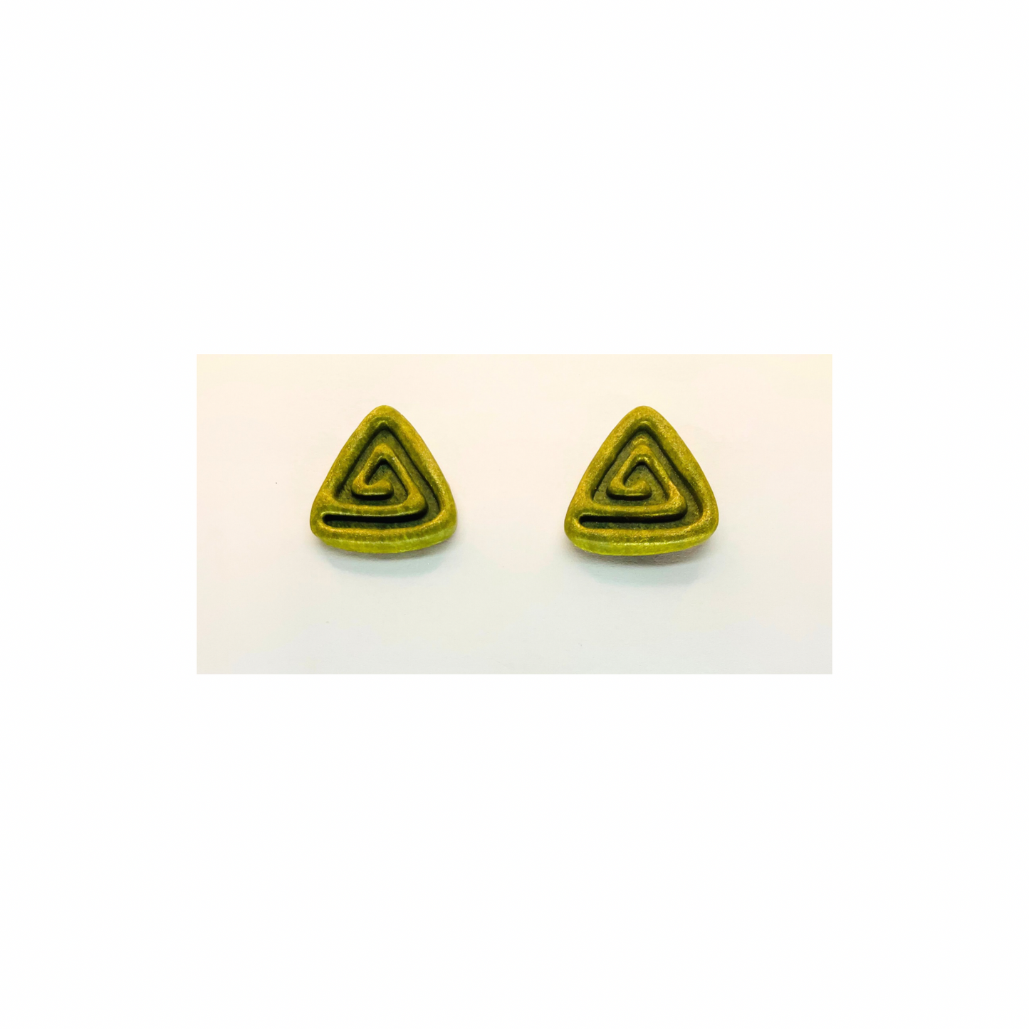 Green Triangle Stud with Gold Earrings