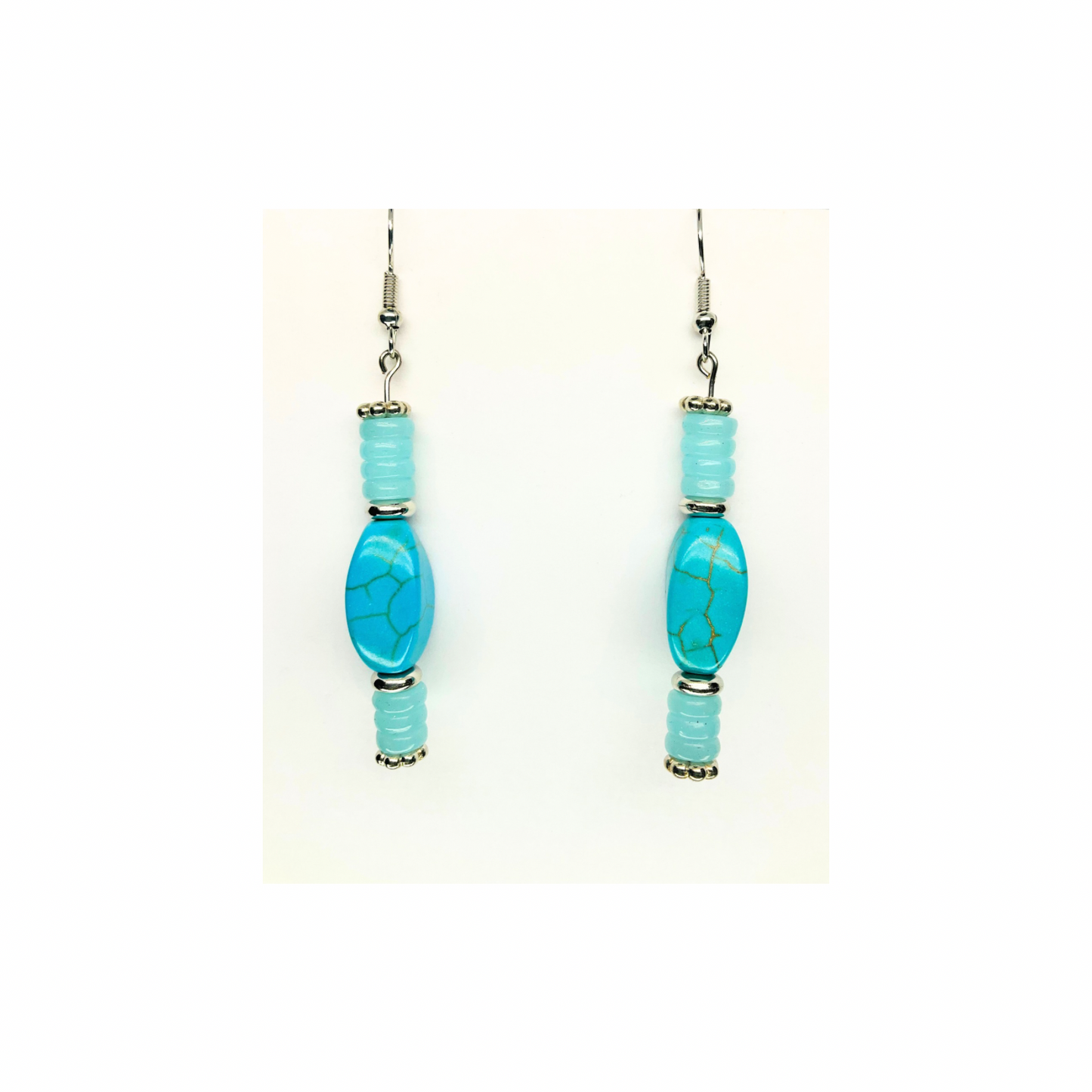 Howlite Turquoise Collection Dangle Earring - Light Blue Beaded Design Earrings