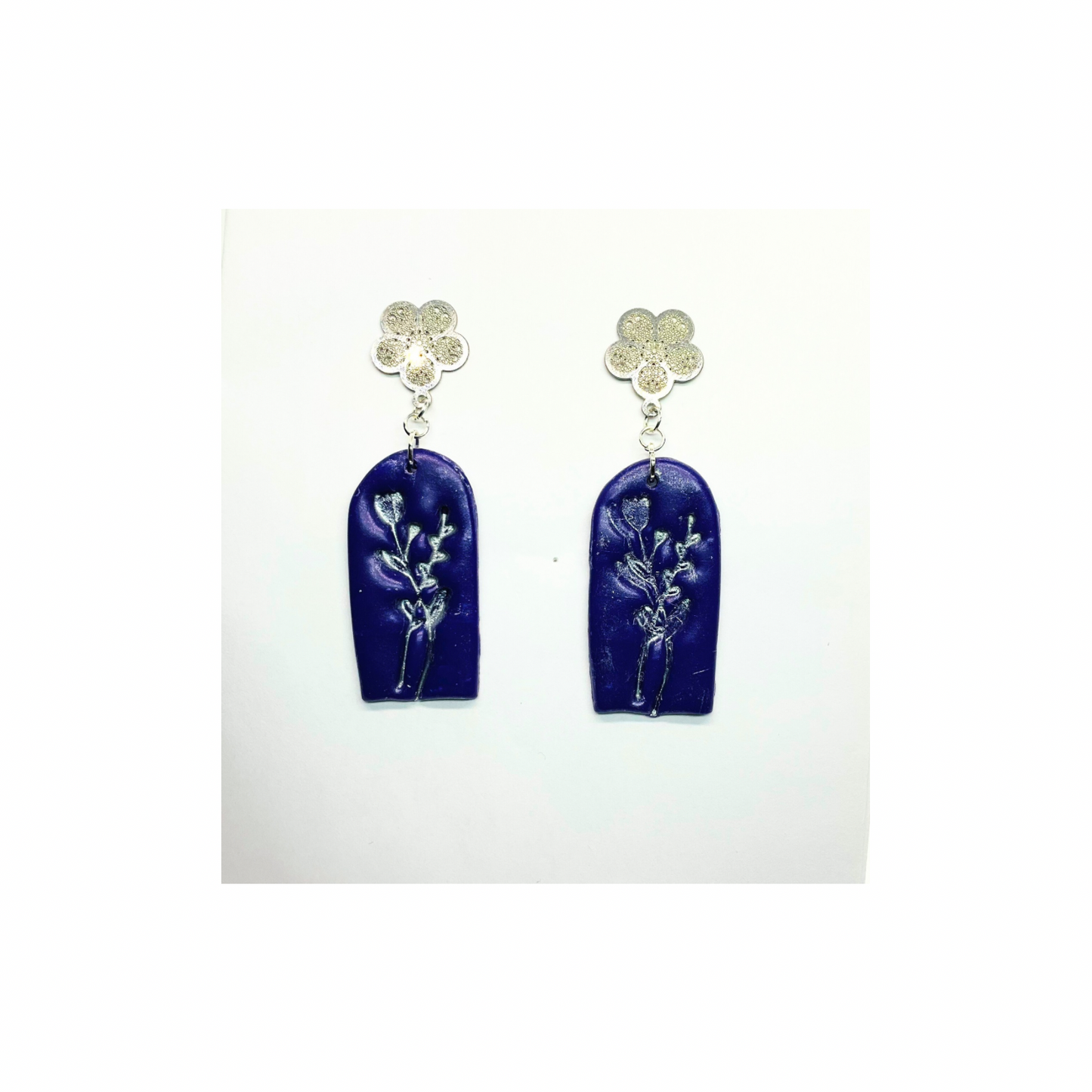 Purple and Silver Flower Dangle Earring