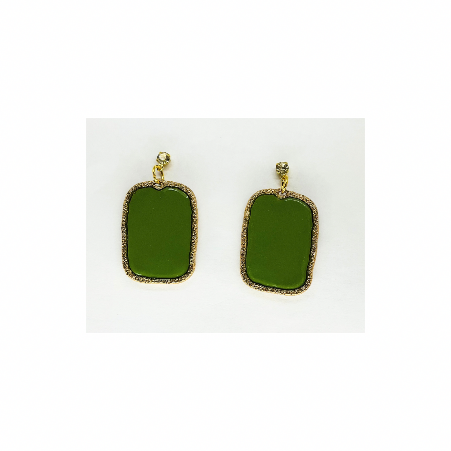 Olive Green Dangle with Rhinestone Stud Earrings-Crafting By BB