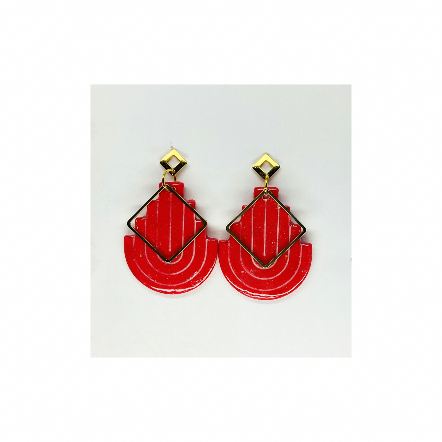 Red and Gold Earring with Gold Stud Dangle-Crafting By BB