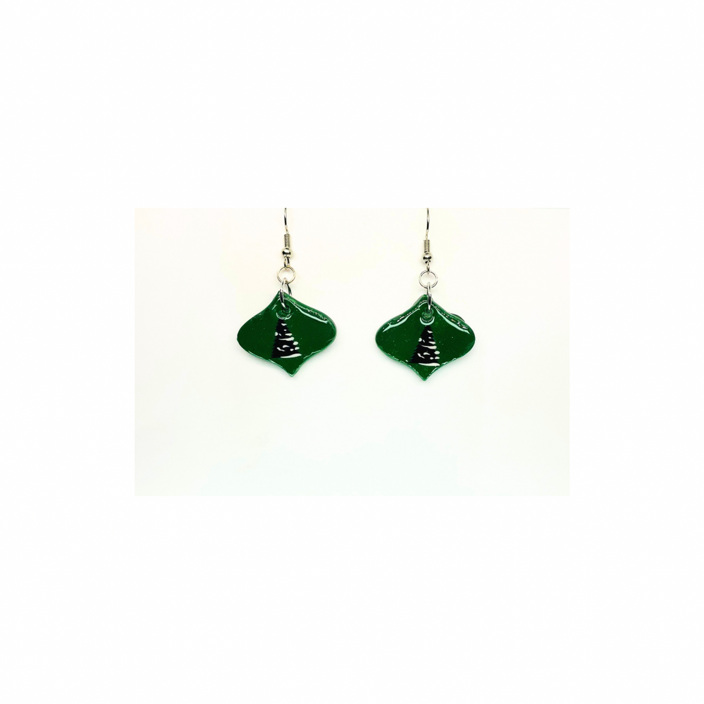 Christmas in July Collection Green Ornament with Tree Dangle Earrings