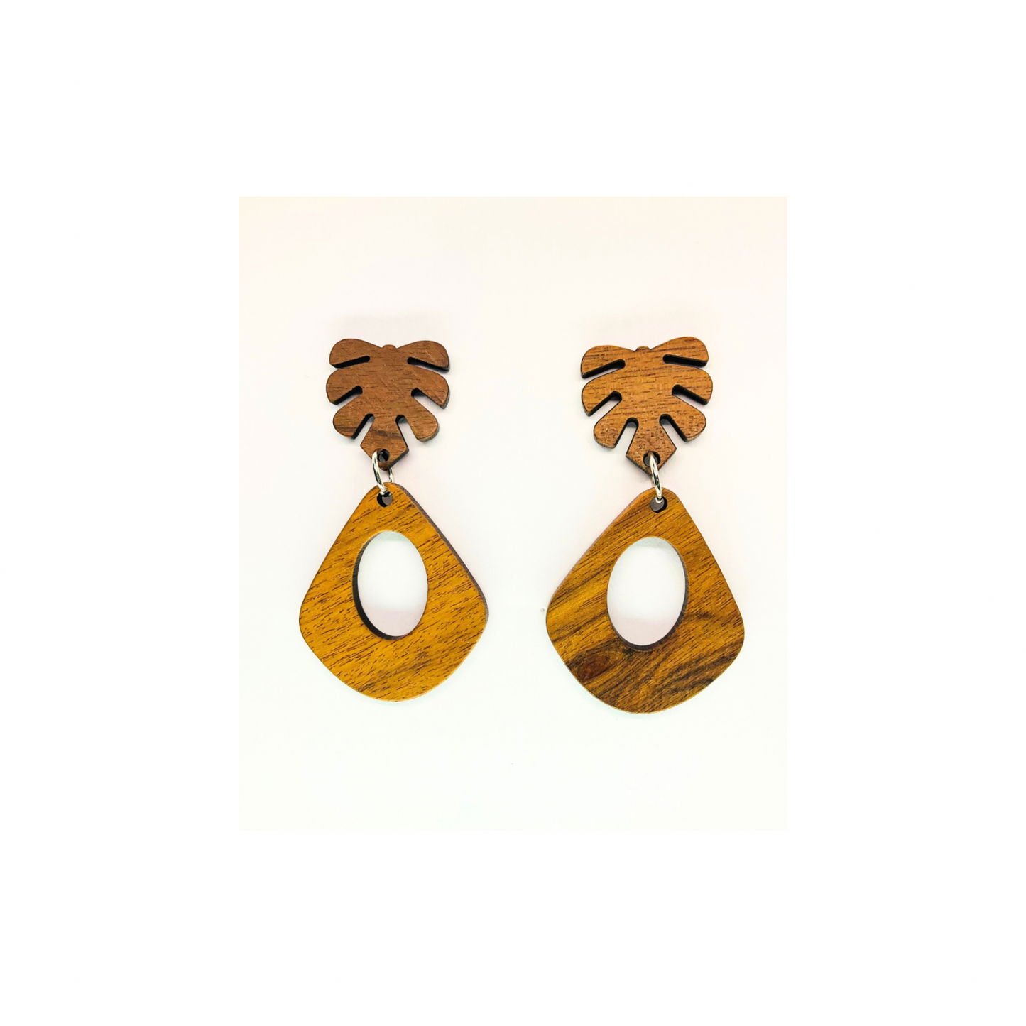 Boho Wood Collection Leaf Stud Dangle Earrings for Female - Wooden Design with Leaf Motif and Teardrop Shape