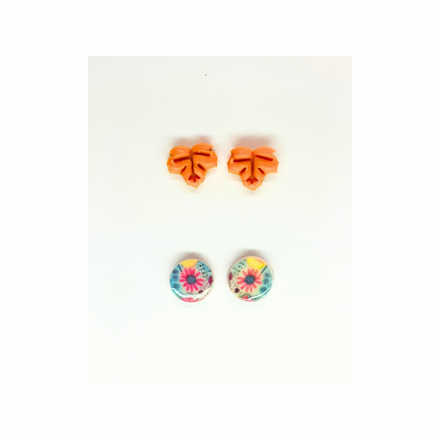 Fall Collection Yellow Leaf and Round Flower Stud Earrings - Yellow Leaves & Colorful Floral Design