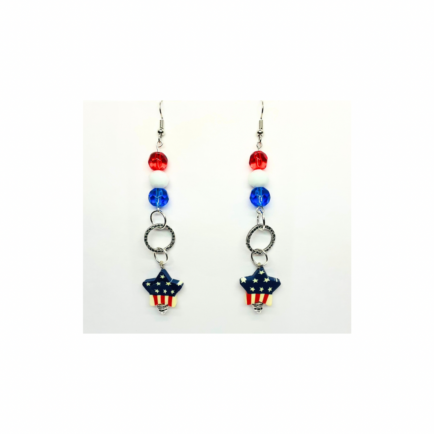Patriotic Collection USA Star with Bead Dangle Earring for Female Patriotic Accessories Red White Blue Beads
