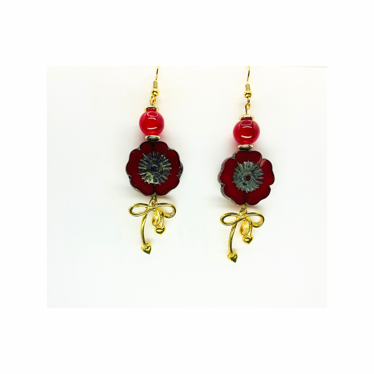 Beautiful Red Flower Czech Bead Dangle