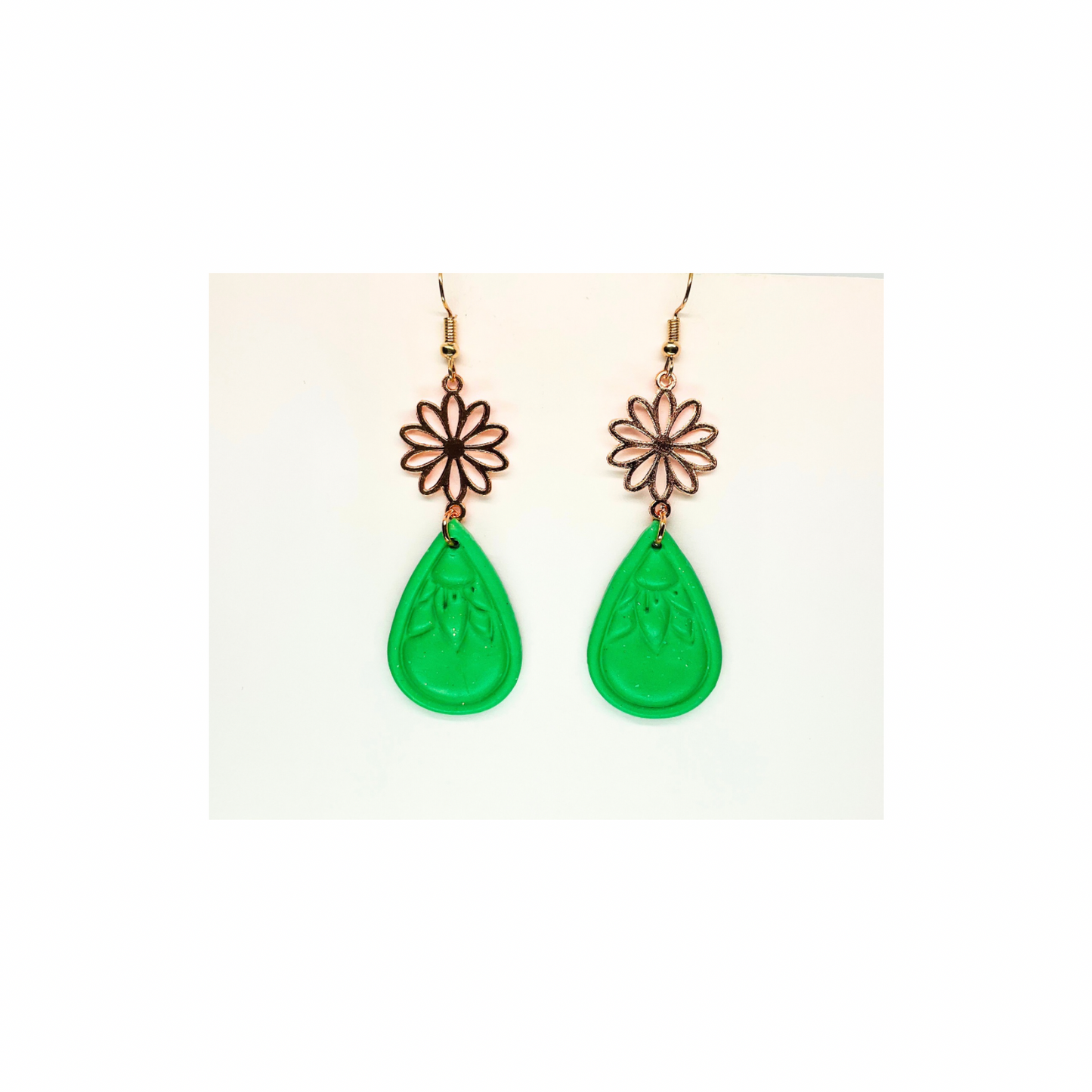 Green Sunflower Teardrop with Rose Gold Dangle Earrings for Female Fashion Accessories