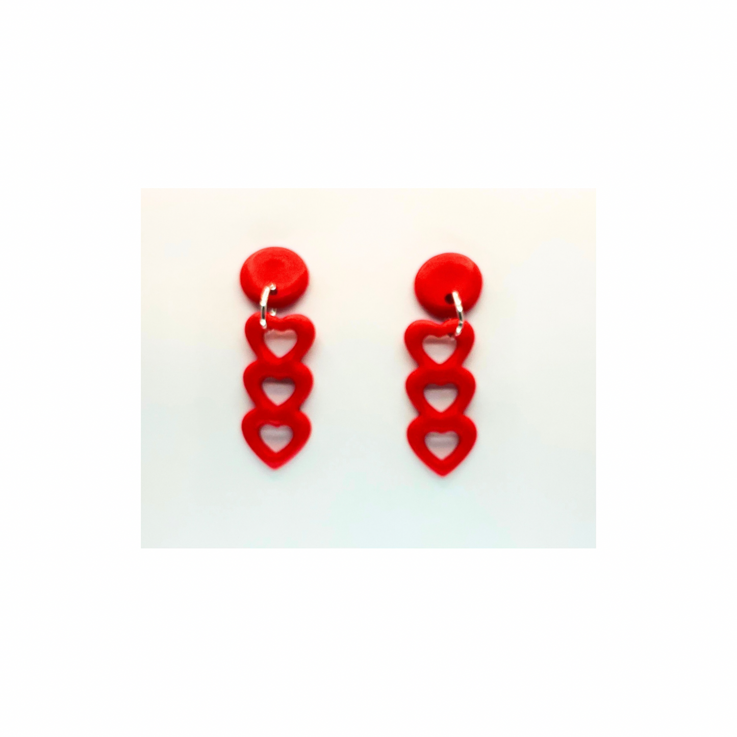 Red Heart Dangle with Button Stud Earrings