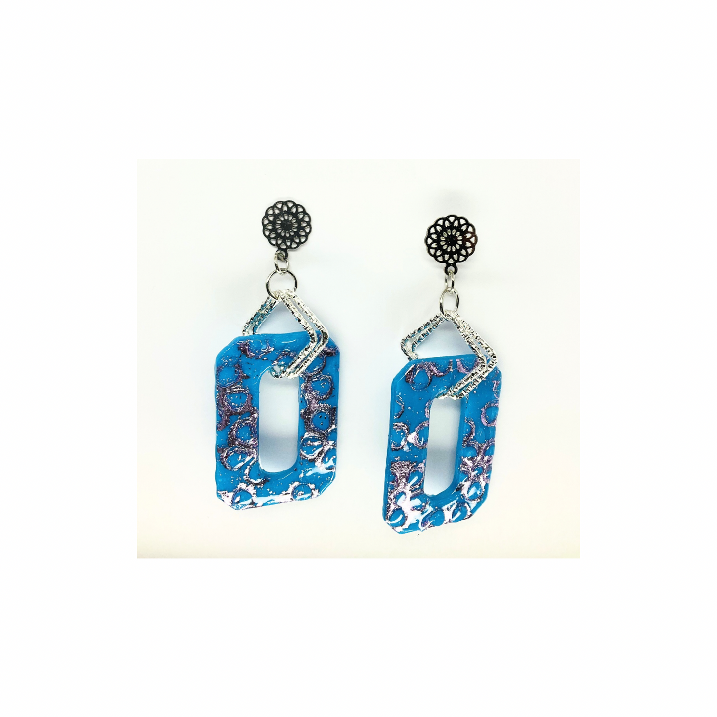 Azure Blue and Purple Dangle with Filigree Silver Stud Earring-Crafting By BB