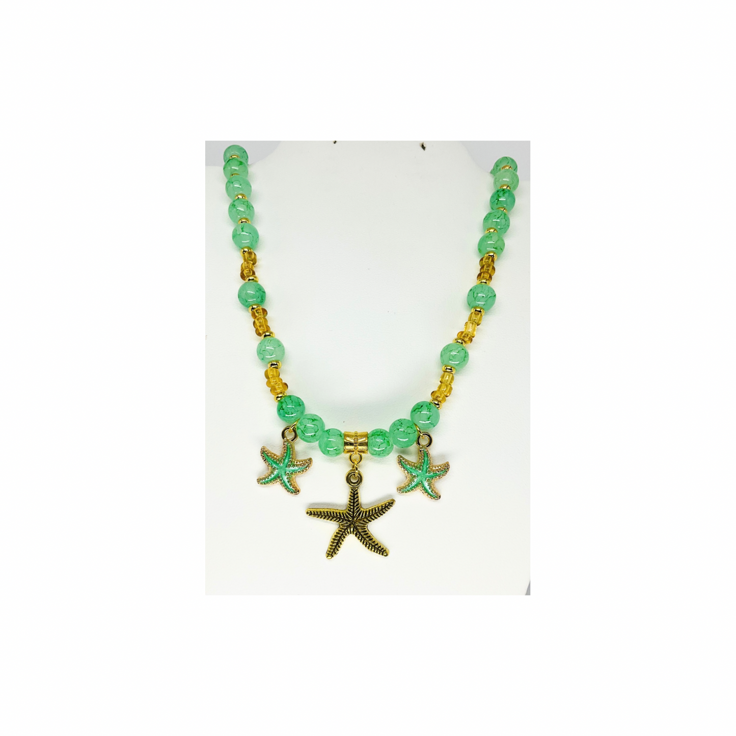 Green Beaded 17-inch Necklace with Starfish Charms-Crafting By BB