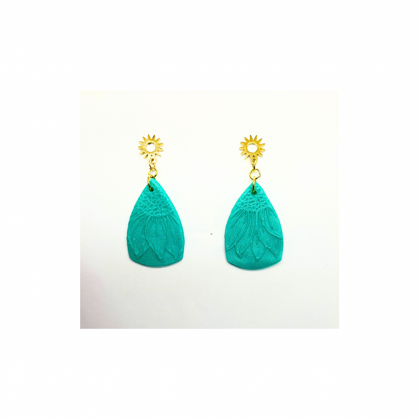 Turquoise Sunflower Dangle Earrings with Gold Stud