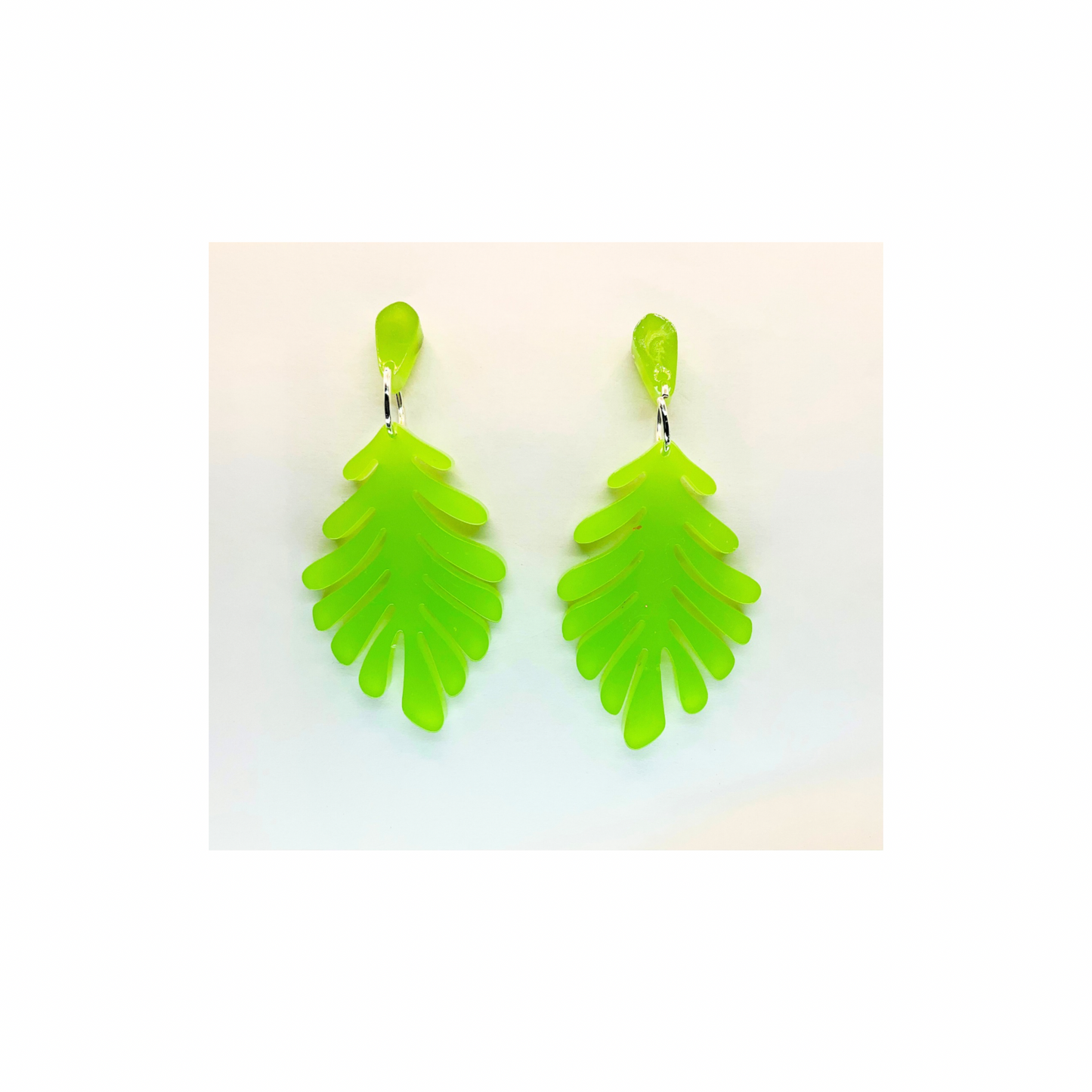 Lime Green Leaf Stud Dangle Earrings